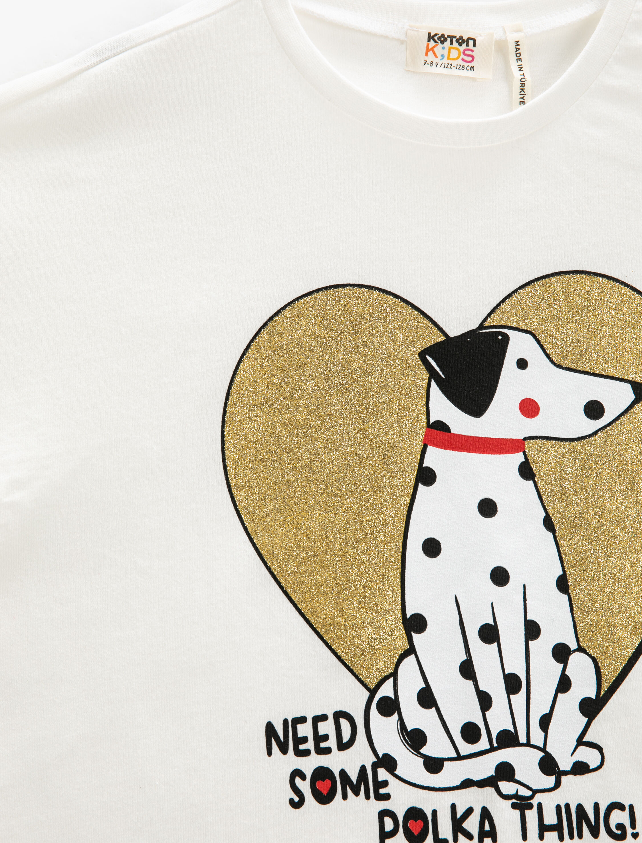  Kız Çocuk Tişört Kısa Kollu Köpek Baskılı Simli