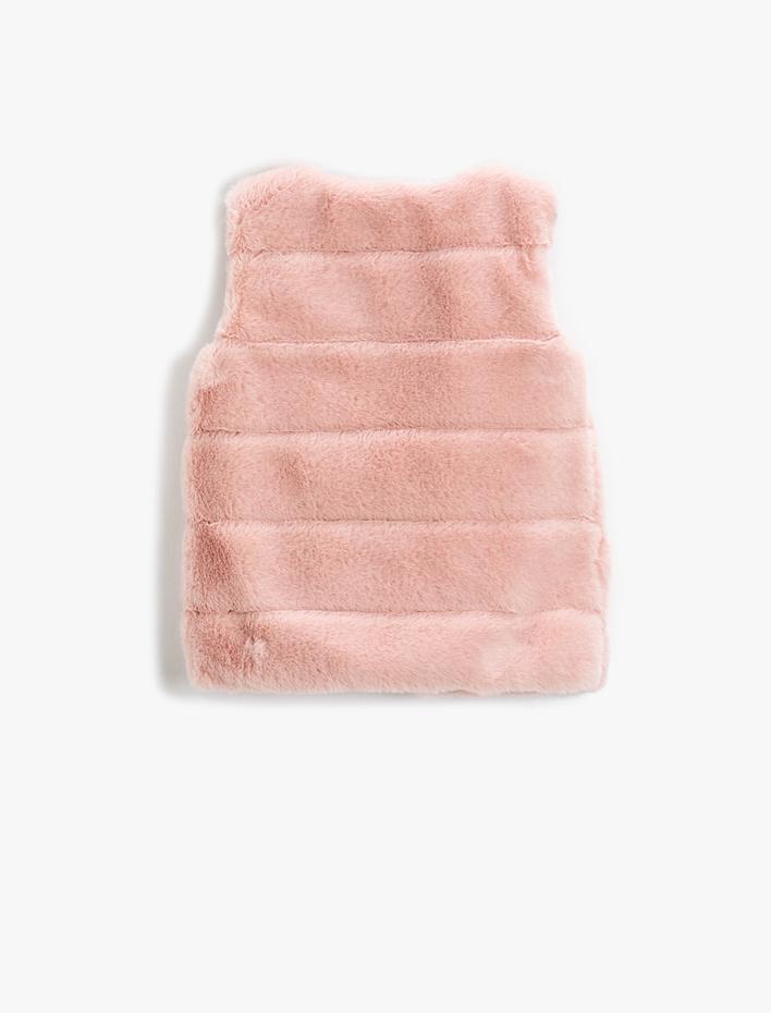 Kız Çocuk Peluş Yelek Yuvarlak Yaka Kolsuz