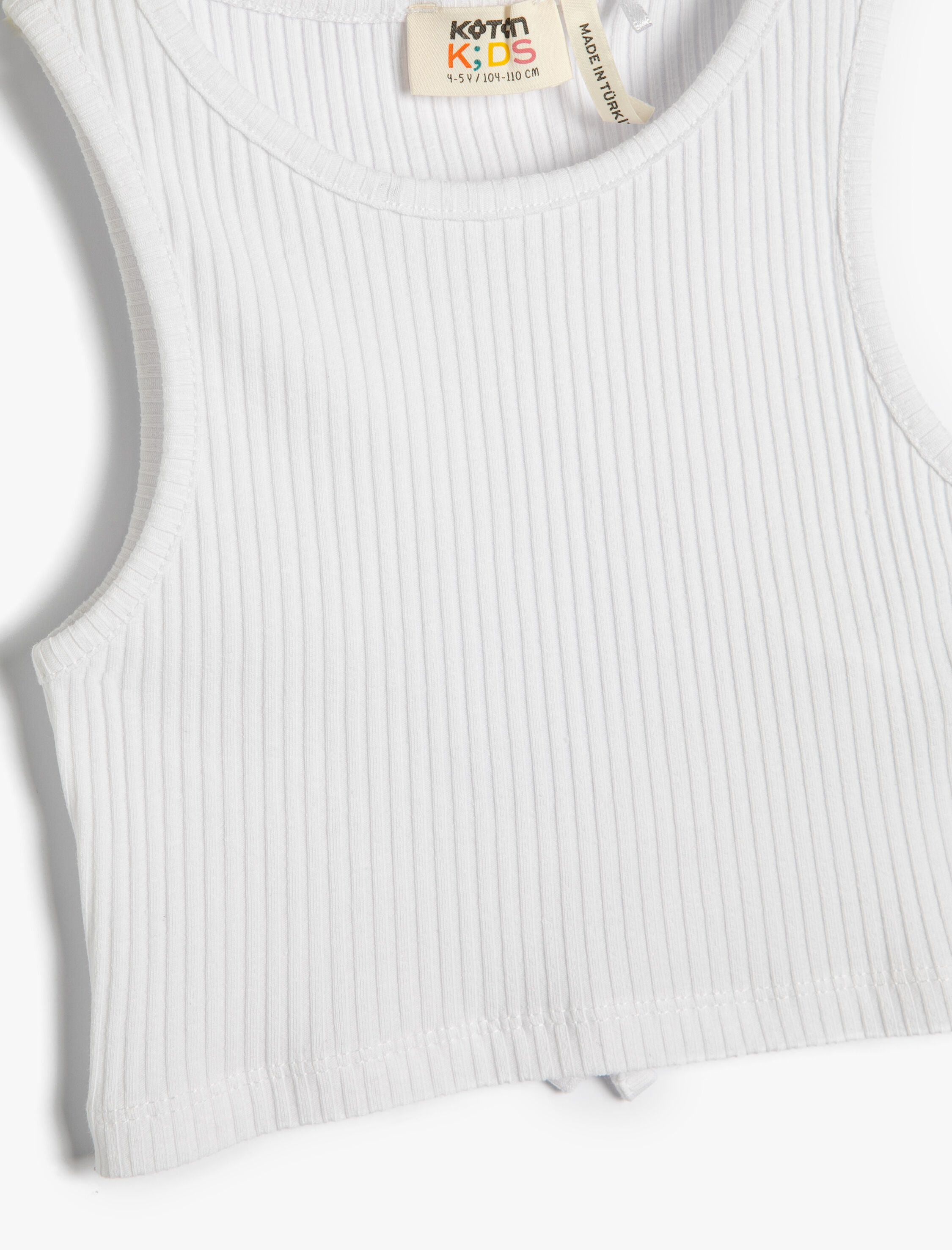  Kız Çocuk Crop Atlet Kolsuz Yuvarlak Yaka Ribanalı Arkası Pencere Detaylı Pamuklu