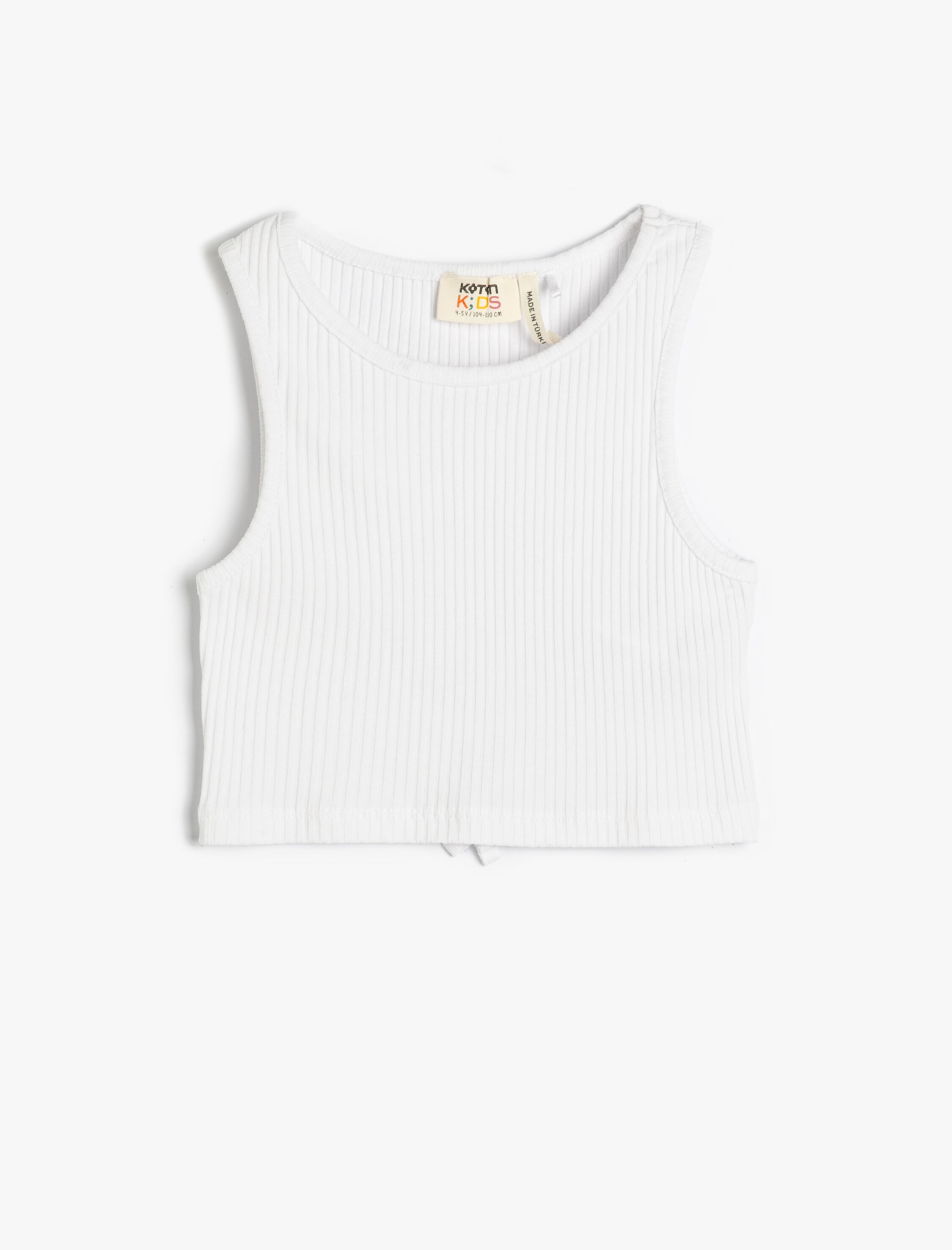  Kız Çocuk Crop Atlet Kolsuz Yuvarlak Yaka Ribanalı Arkası Pencere Detaylı Pamuklu