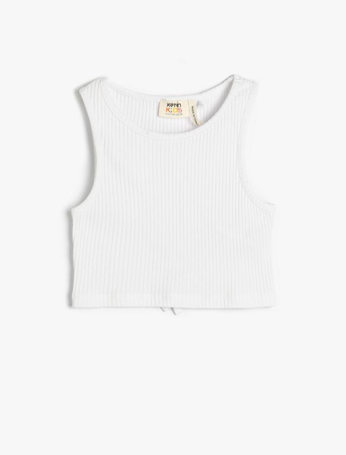 Kız Çocuk Crop Atlet Kolsuz Yuvarlak Yaka Ribanalı Arkası Pencere Detaylı Pamuklu