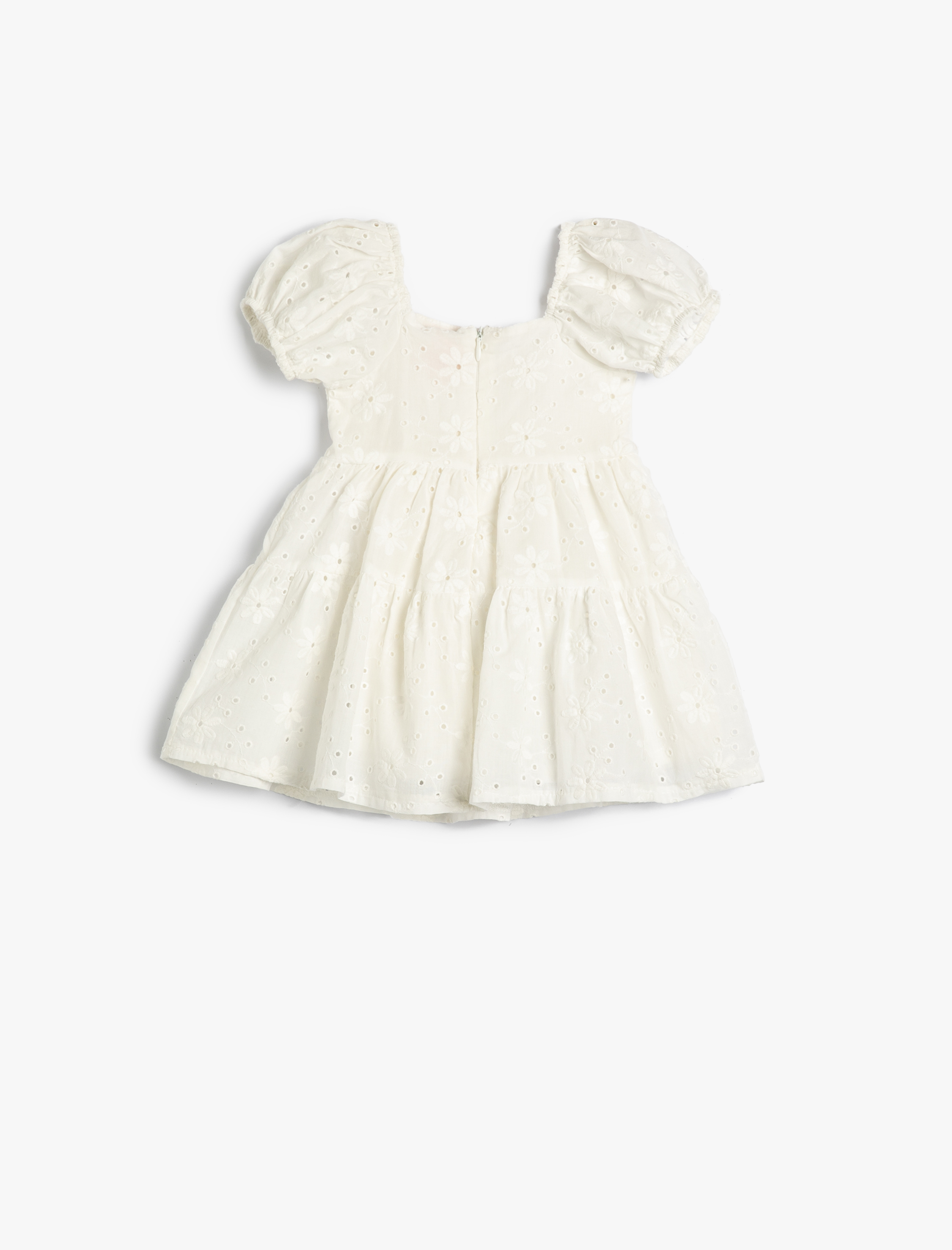  Kız Bebek Elbise Fisto Çiçek İşlemeli Balon Kollu Katlı Pamuklu Astarlı