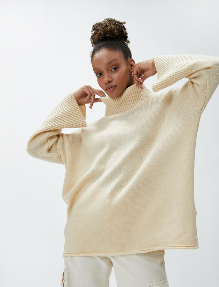  Oversize Balıkçı Yaka Kazak Akrilik