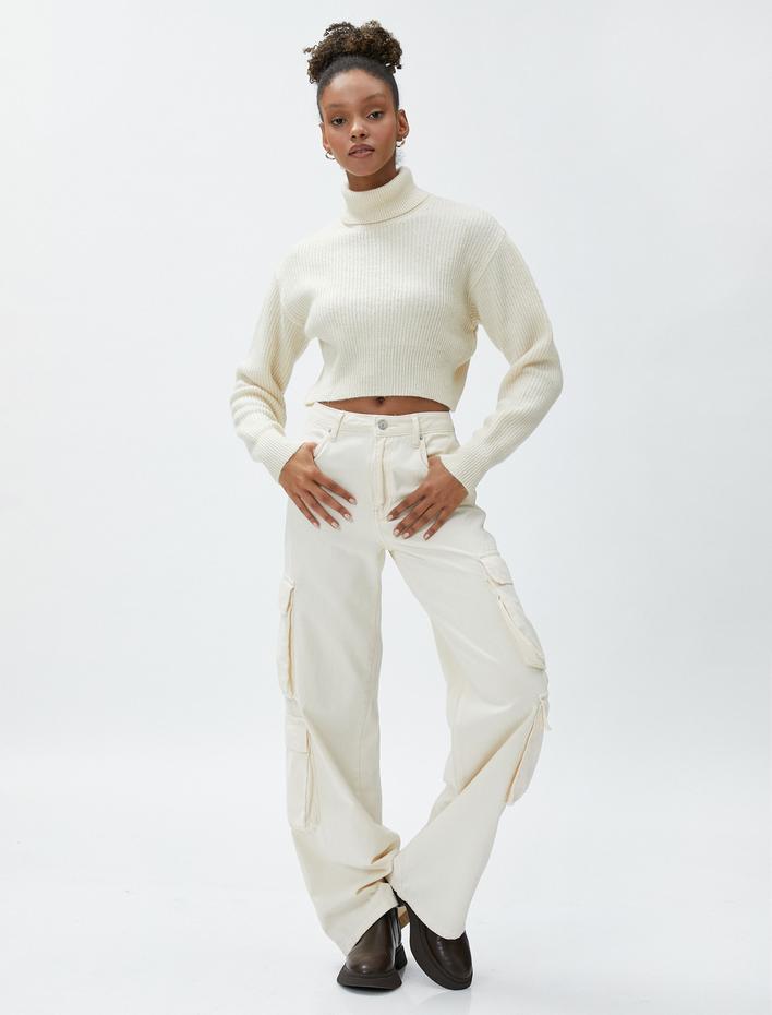  Crop Balıkçı Yaka Kazak Triko