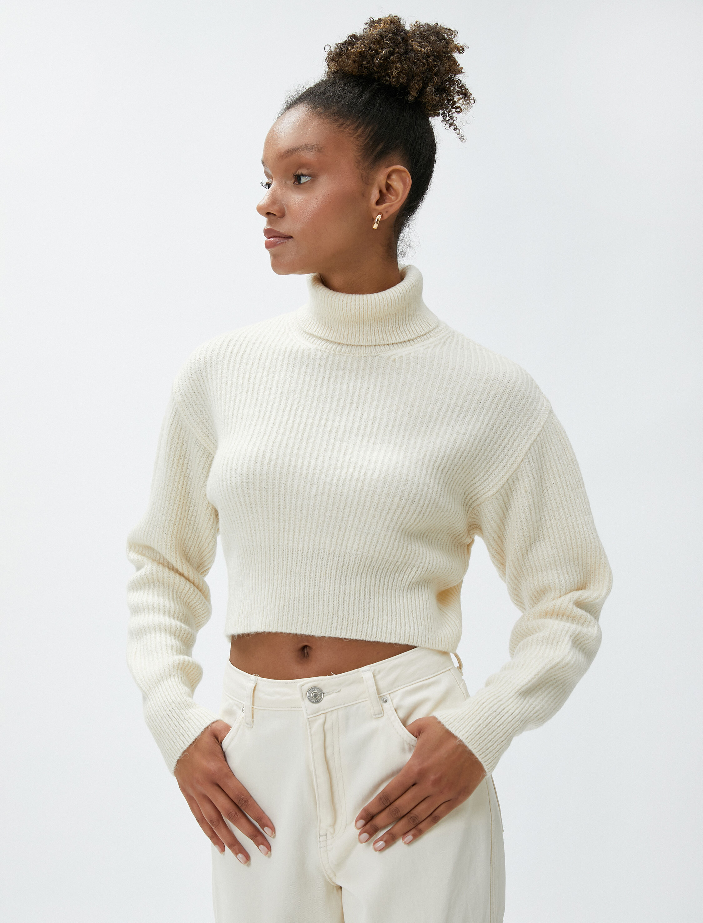   Crop Balıkçı Yaka Kazak Triko