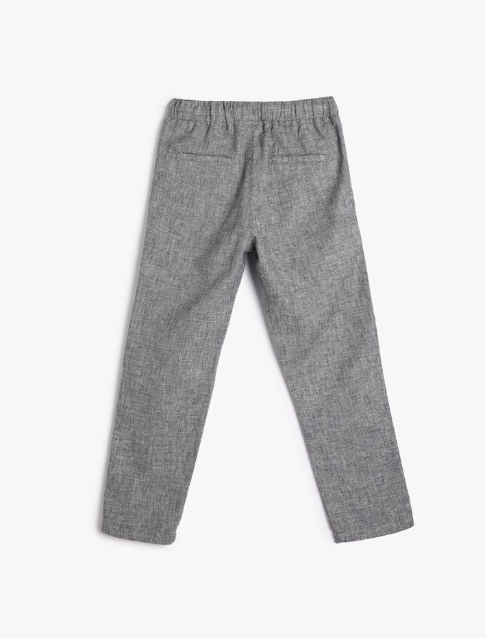 Erkek Çocuk Keten Pantolon Beli Bağlamalı Cepli Rahat Kesim