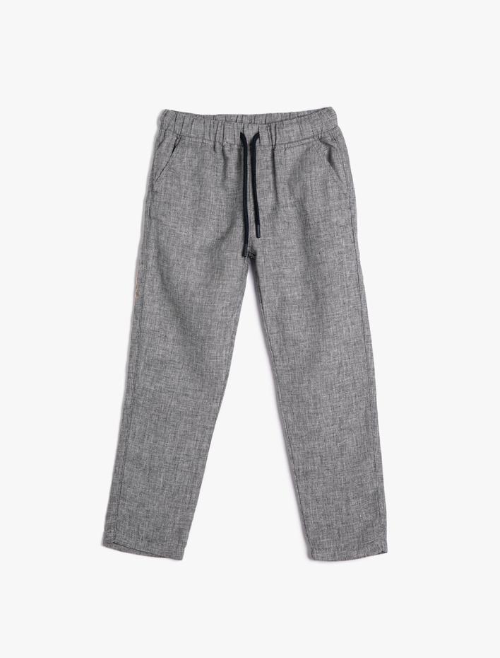 Erkek Çocuk Keten Pantolon Beli Bağlamalı Cepli Rahat Kesim