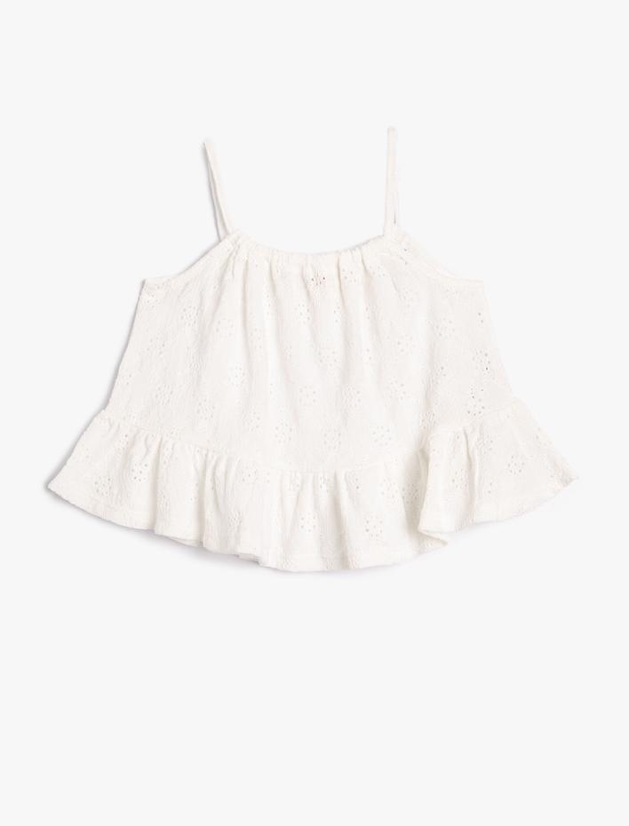 Kız Çocuk Crop Üst Fisto İşlemeli Askılı Rahat Kesim