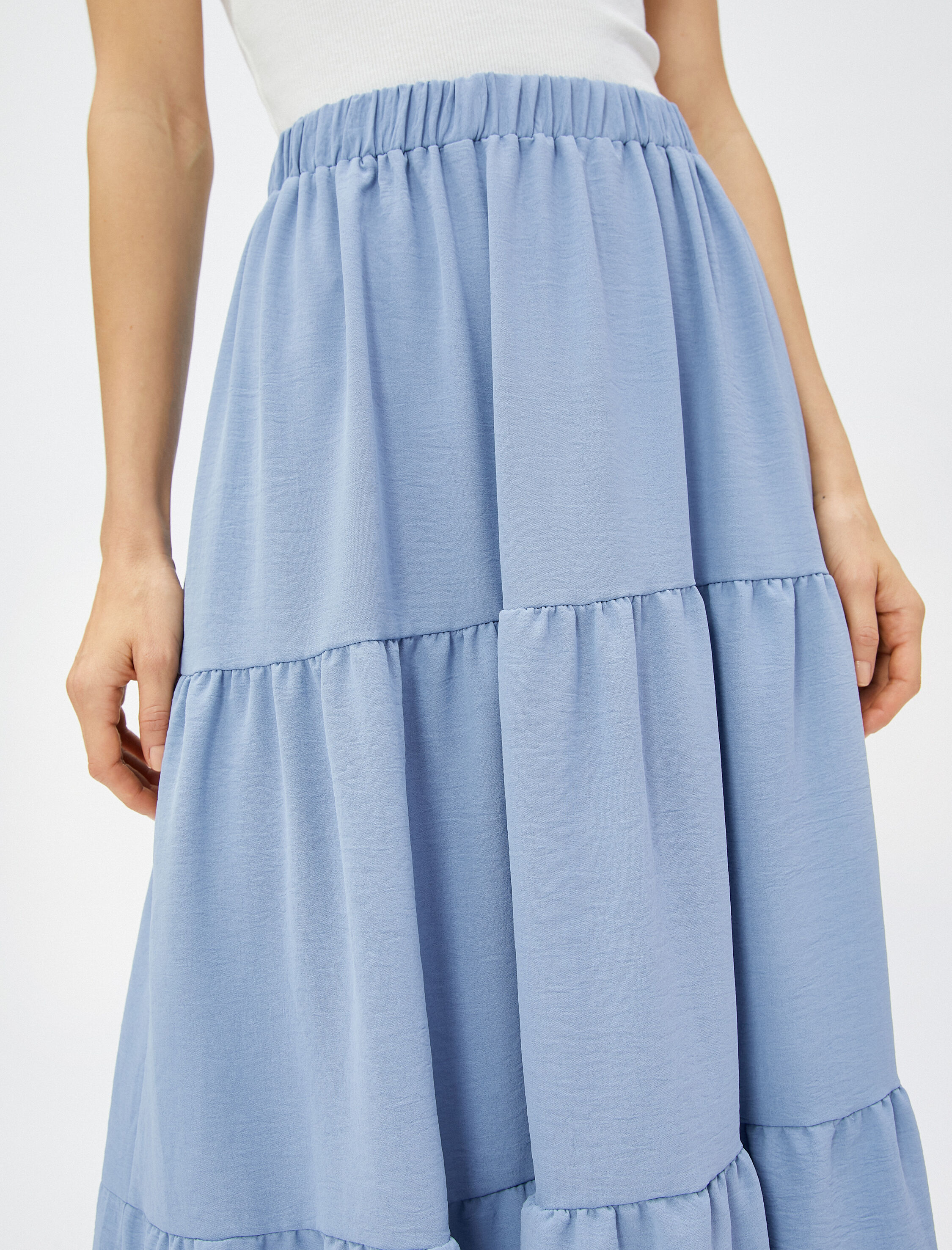   Katlı Midi Etek Beli Lastikli