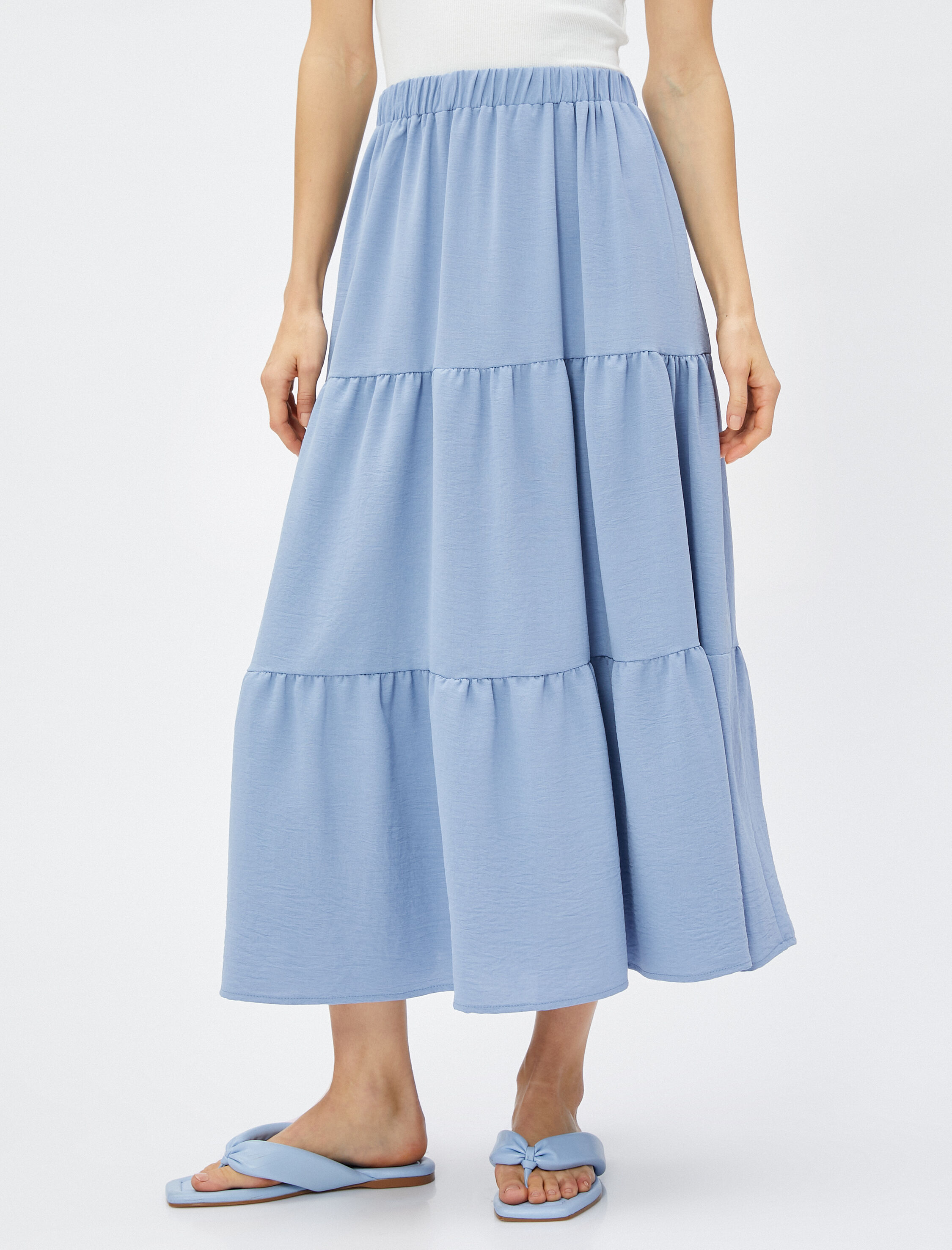   Katlı Midi Etek Beli Lastikli