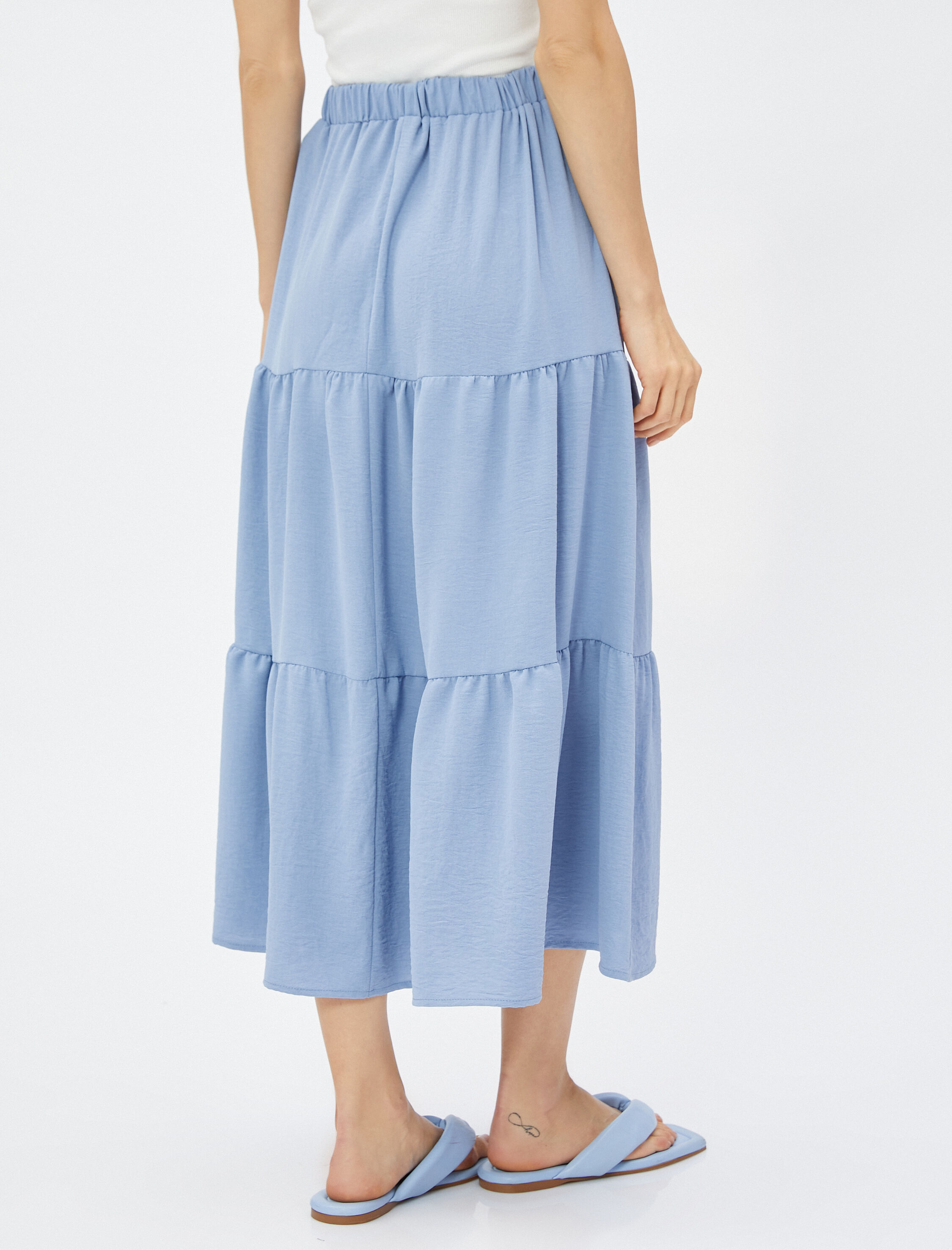   Katlı Midi Etek Beli Lastikli