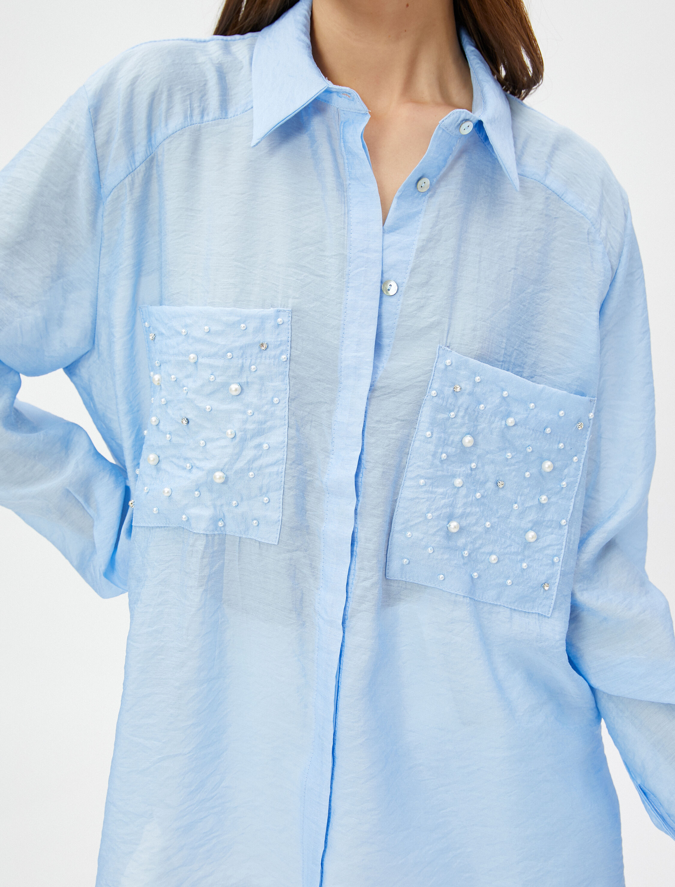   İnci Detaylı Gömlek Relax Fit Uzun Kollu