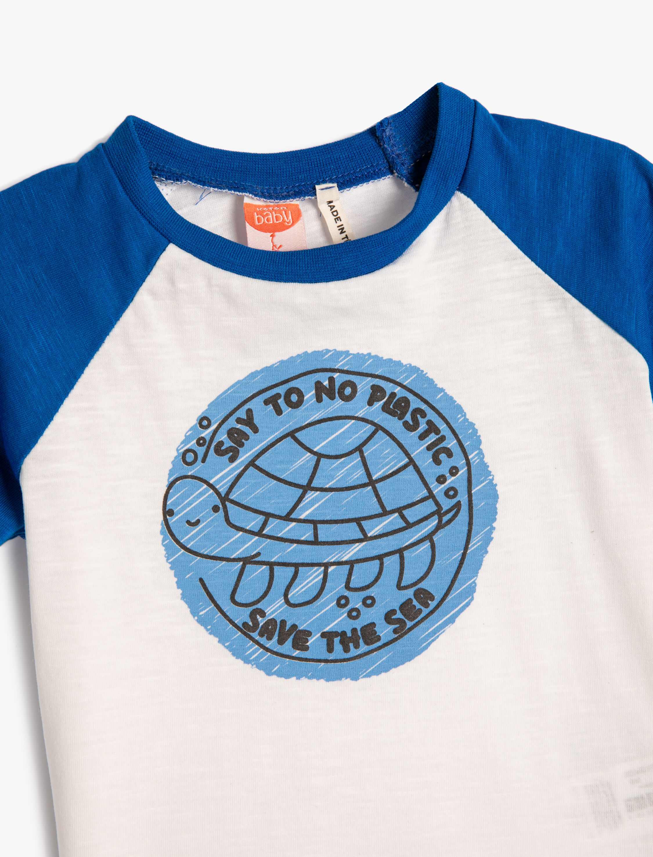  Erkek Bebek Tişört Kaplumbağa Baskılı Kısa Kollu Bisiklet Yaka Pamuklu