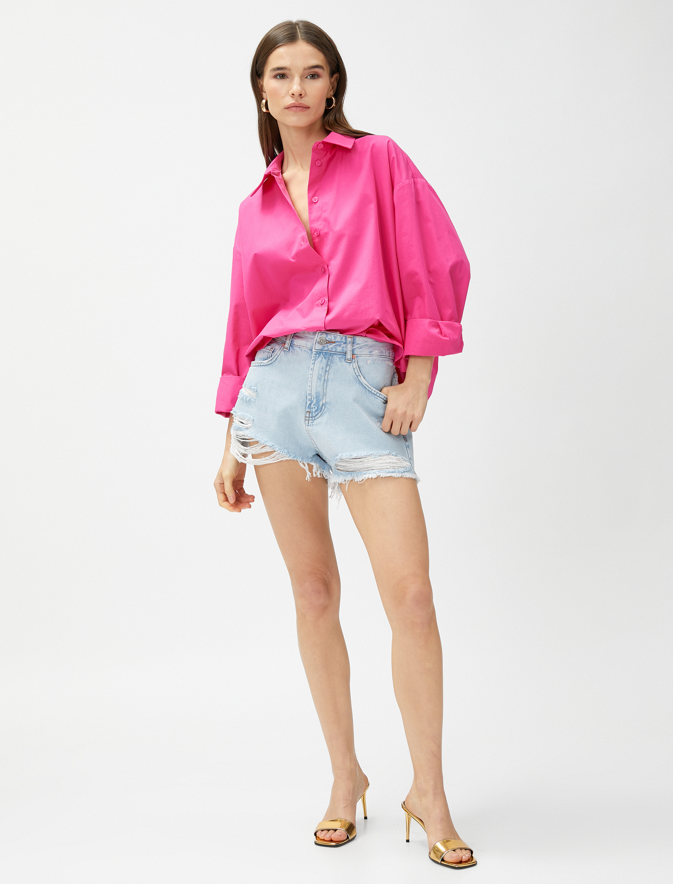   Oversize Poplin Gömlek Uzun Kollu Pamuklu