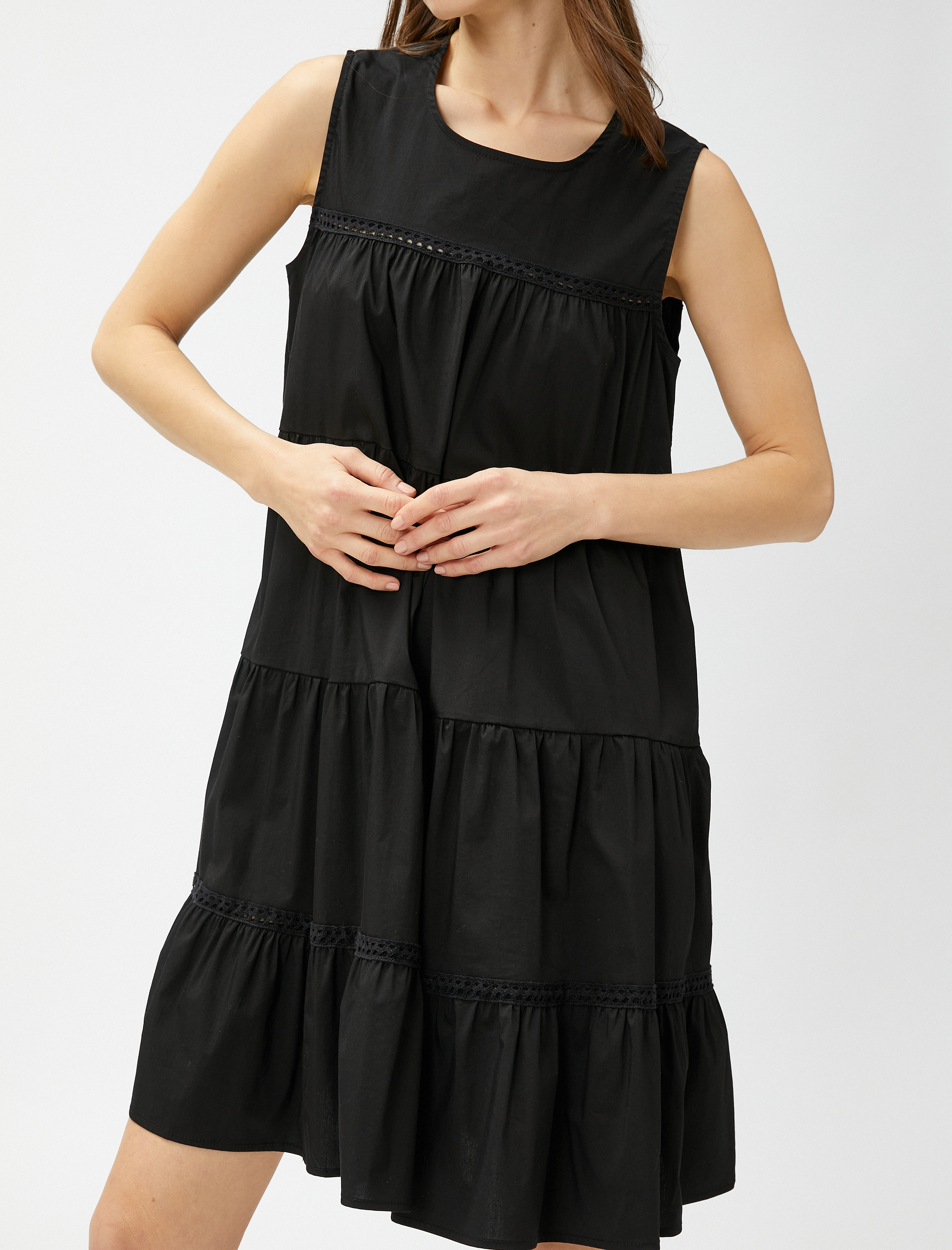   Katlı Kısa Elbise Kolsuz Pamuklu