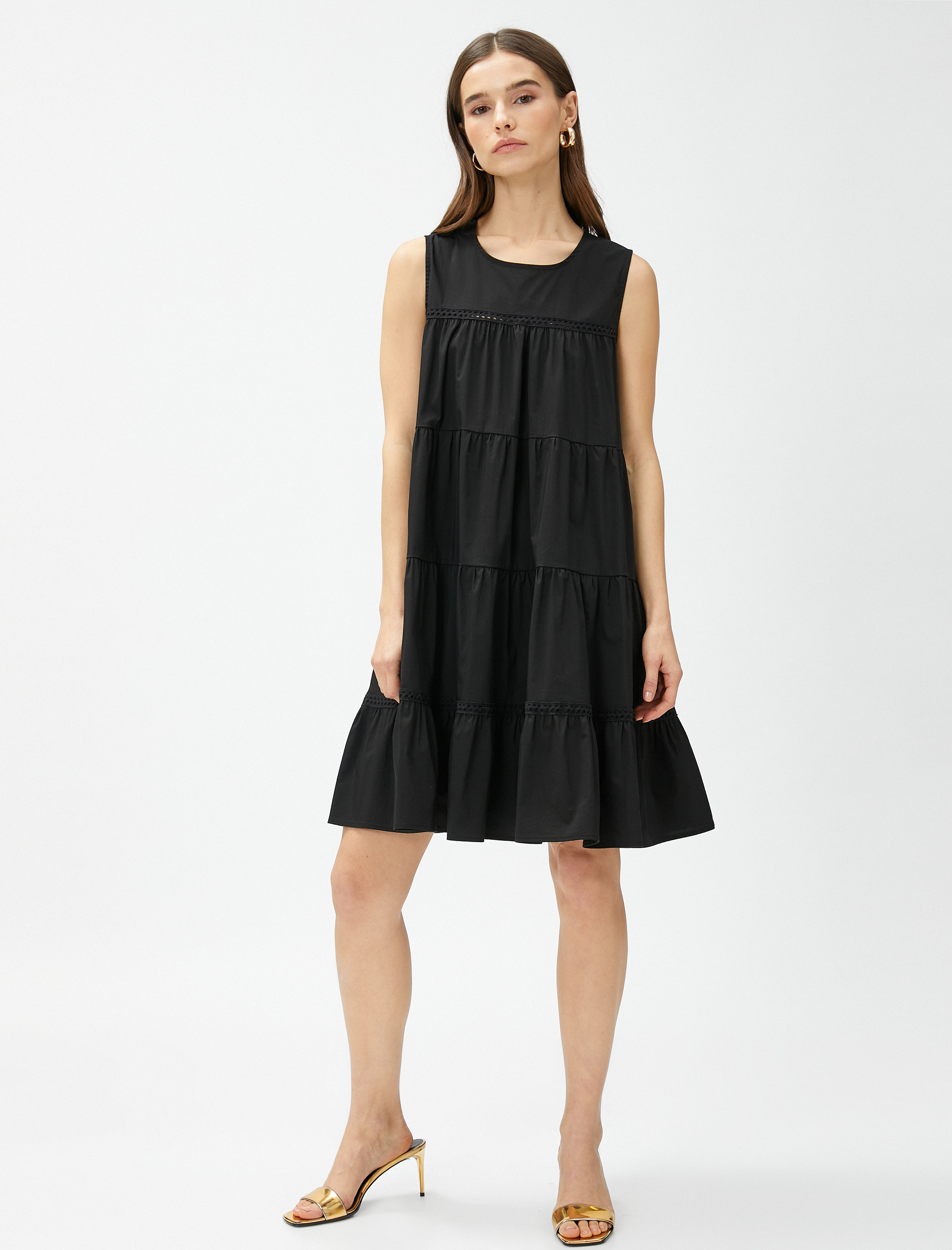   Katlı Kısa Elbise Kolsuz Pamuklu