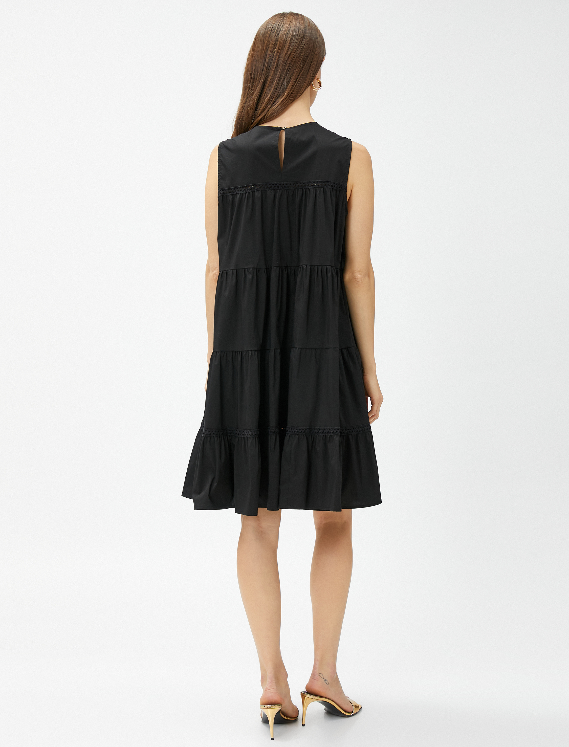   Katlı Kısa Elbise Kolsuz Pamuklu