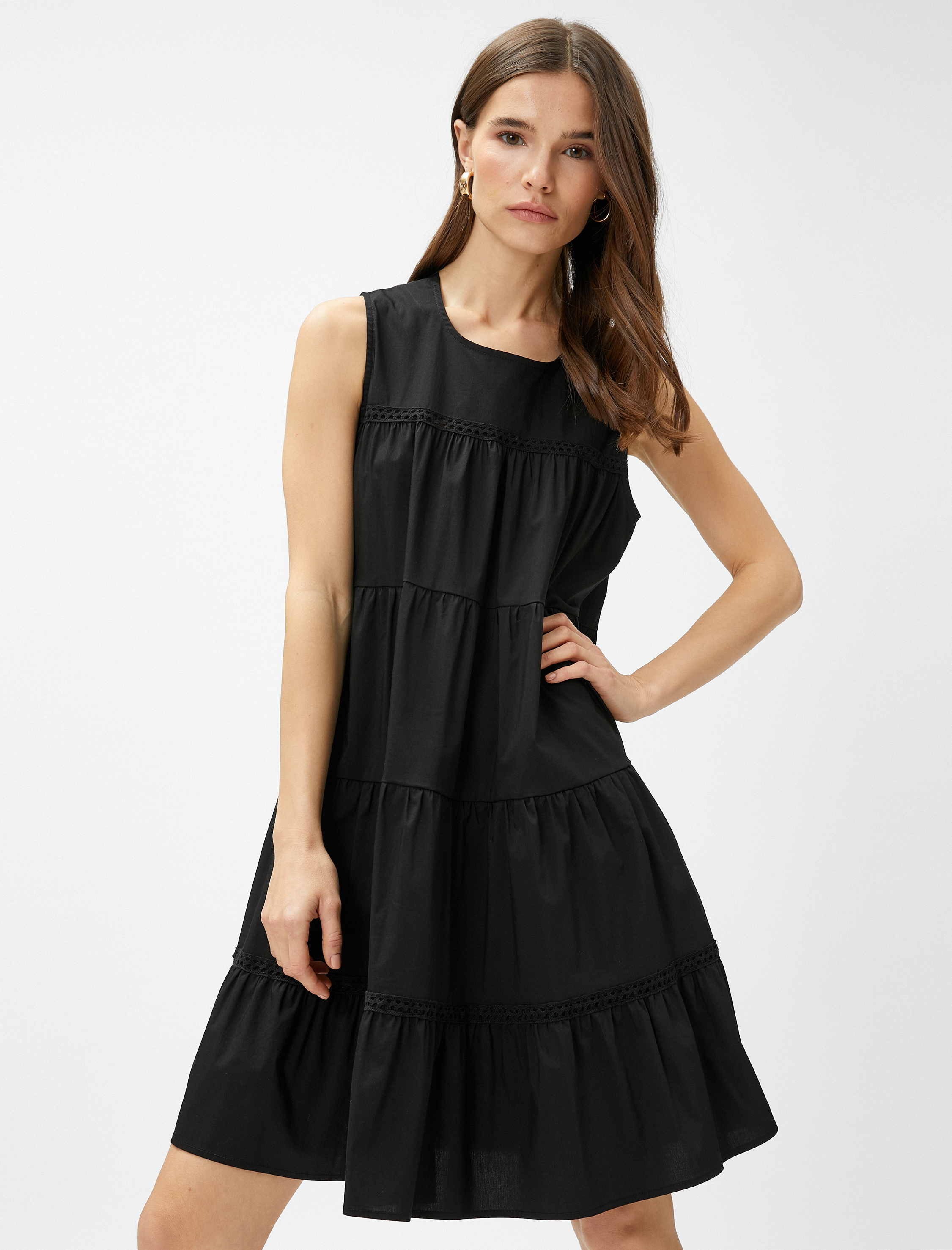   Katlı Kısa Elbise Kolsuz Pamuklu