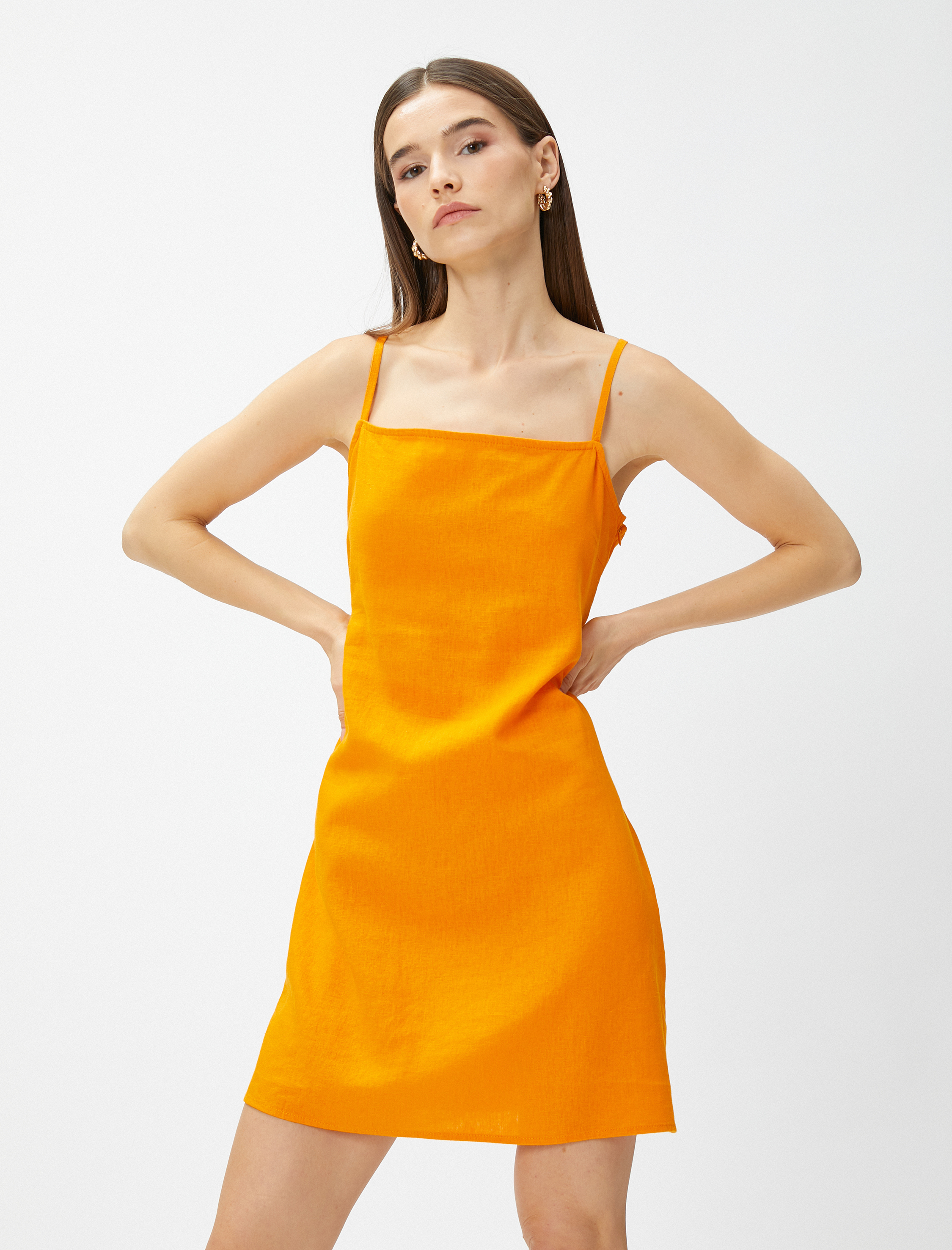   Mini Keten Elbise Ayarlanabilir Askılı