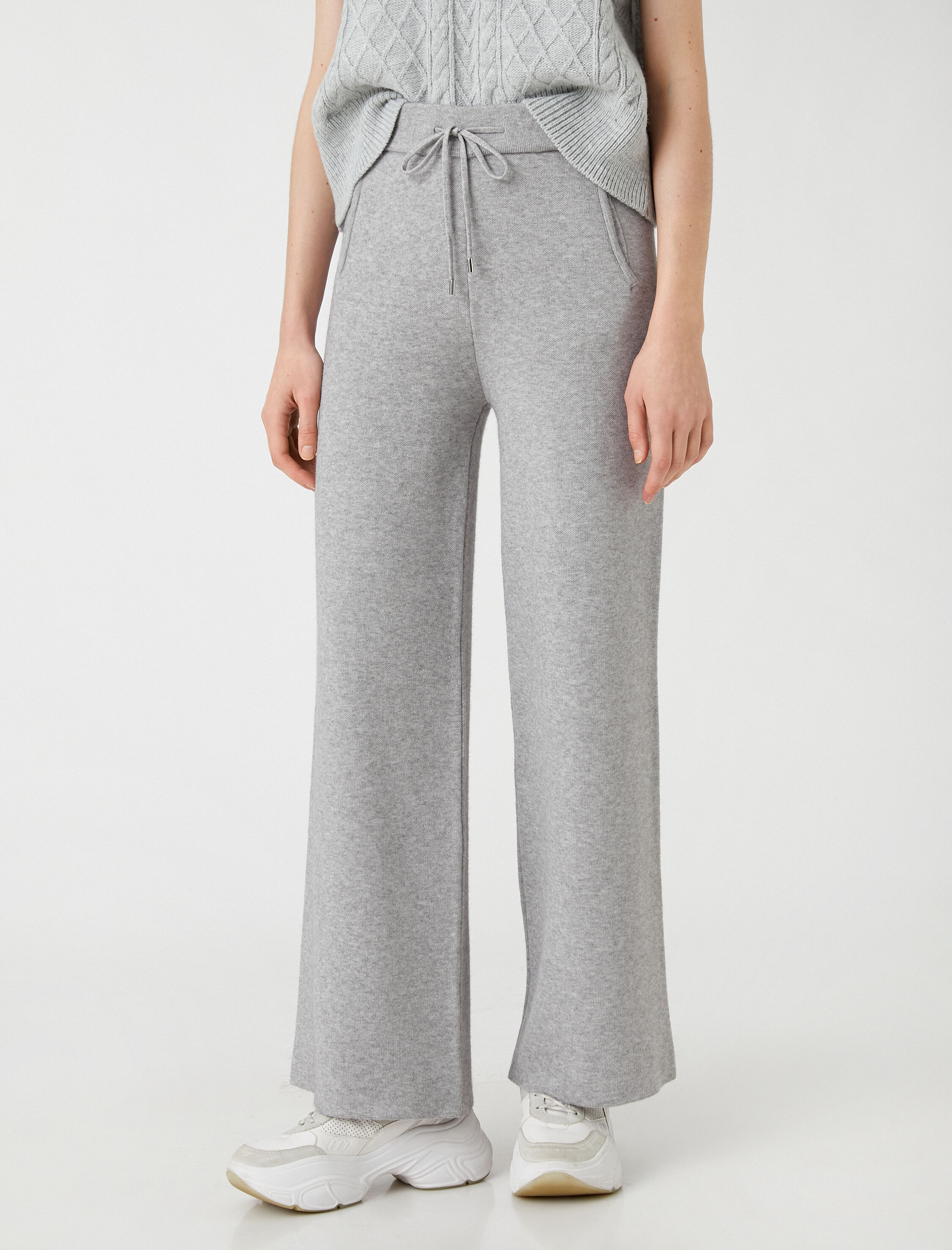   Bol Paça Triko Pantolon Beli Bağlamalı Cepli