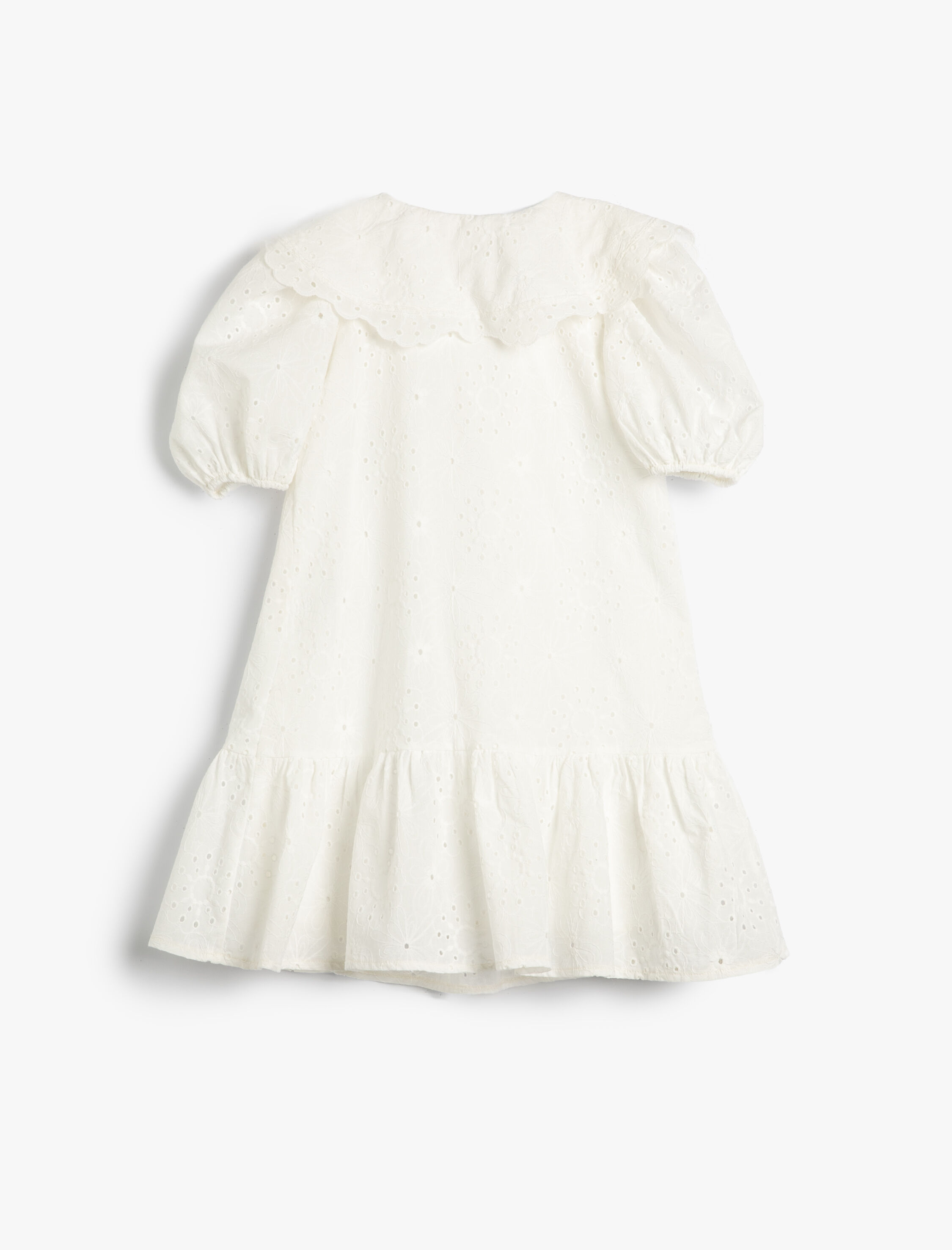  Kız Çocuk Elbise Geniş Bebe Yaka Lastikli Kısa Balon Kollu Pamuklu