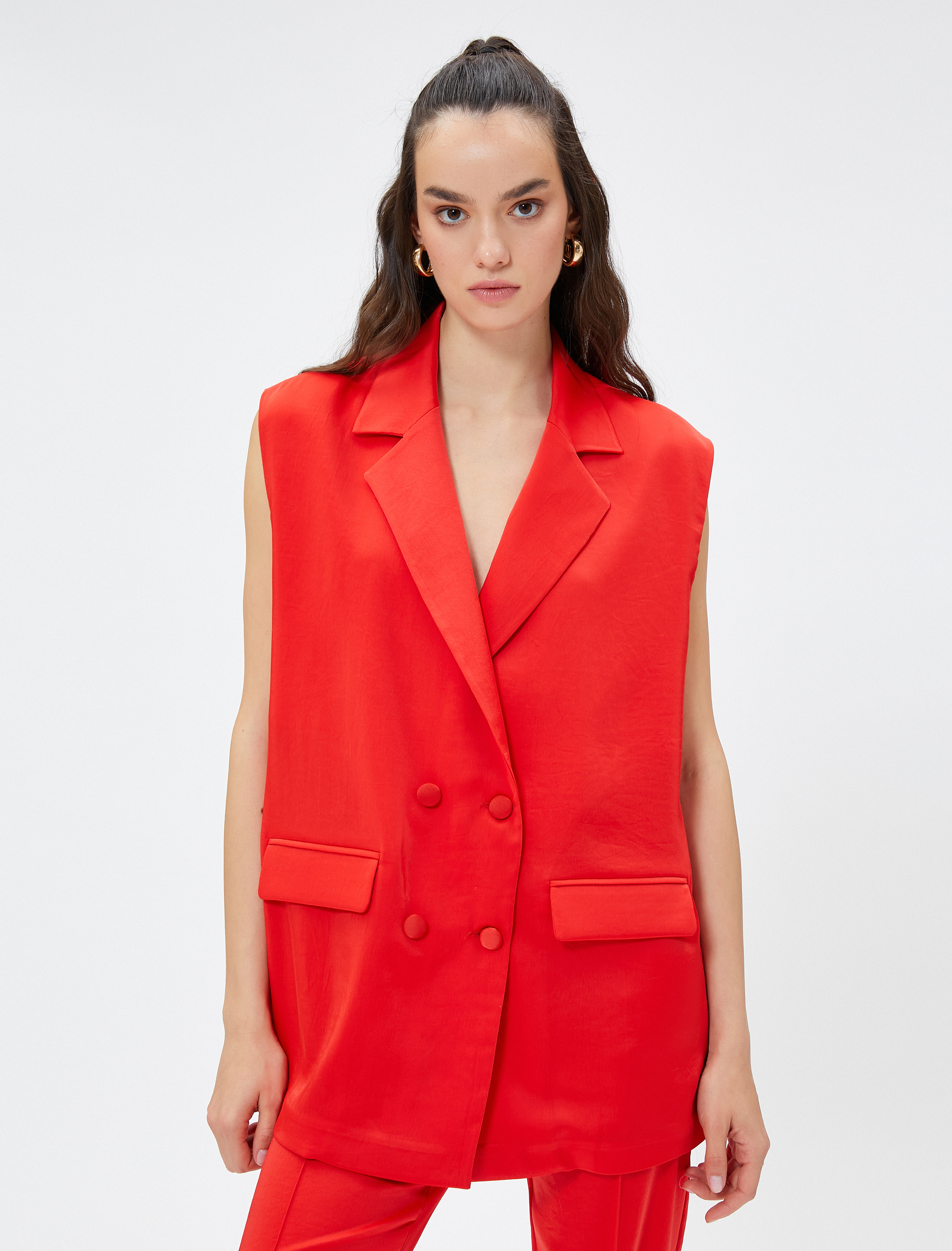   Oversize Blazer Yelek Kruvaze Düğmeli