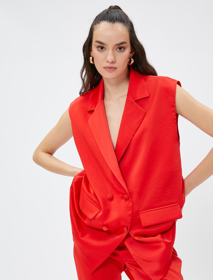  Oversize Blazer Yelek Kruvaze Düğmeli