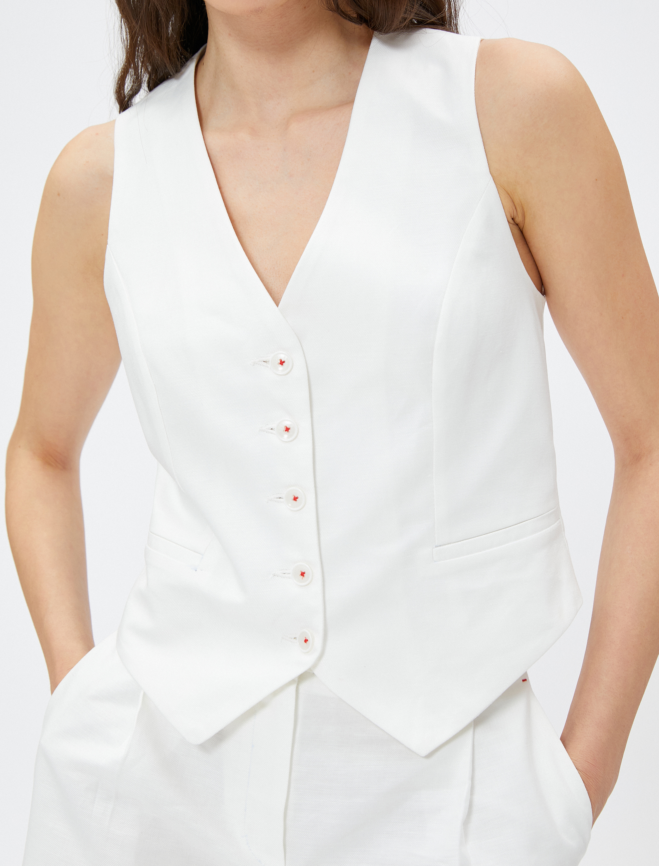   Keten Karışımlı Düğmeli Yelek