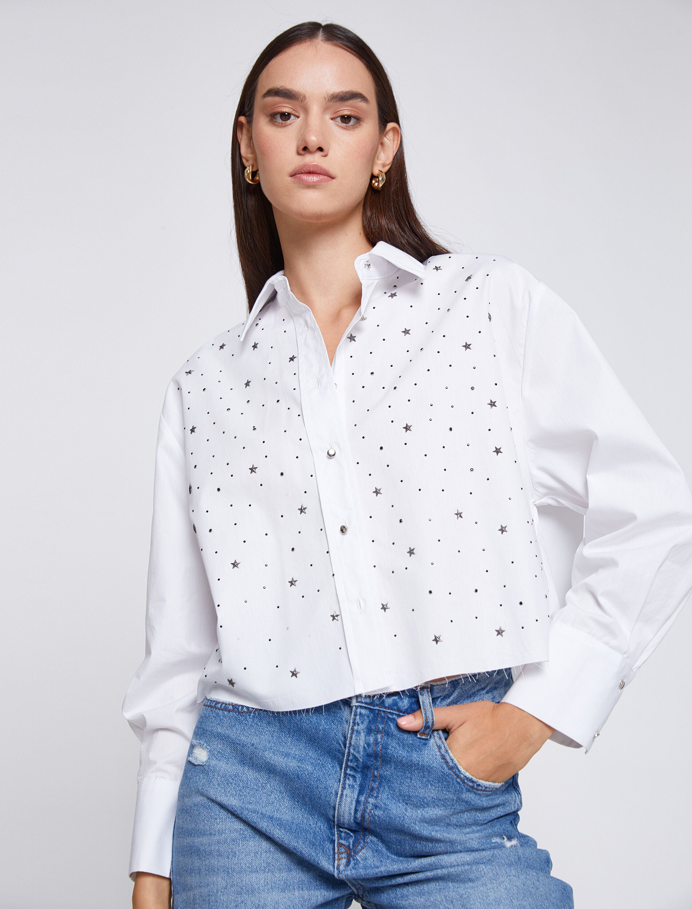   Crop Gömlek Zımba Baskılı