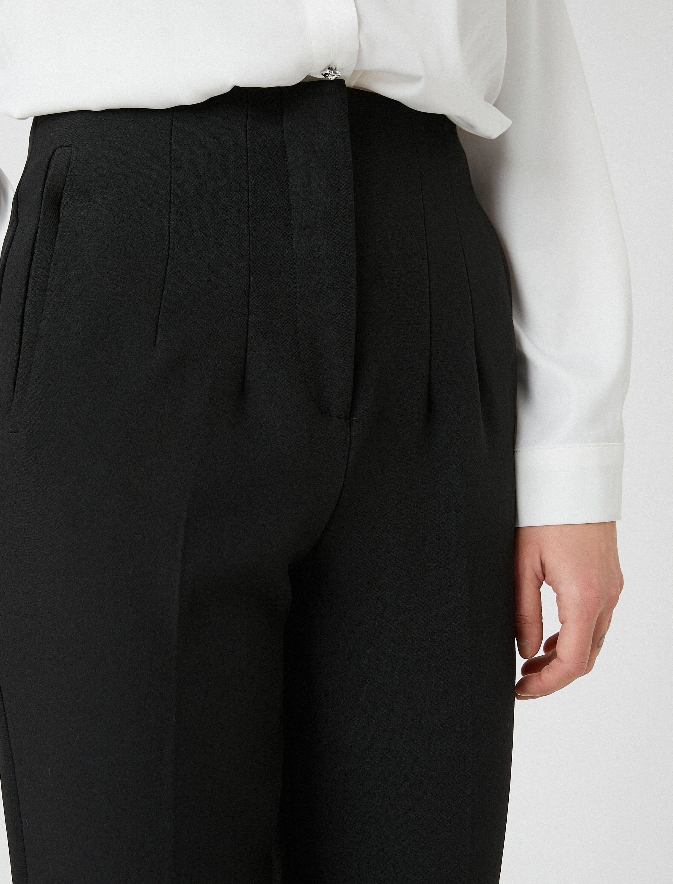   Crop Kumaş Pantolon Dikiş Detaylı Yüksek Bel