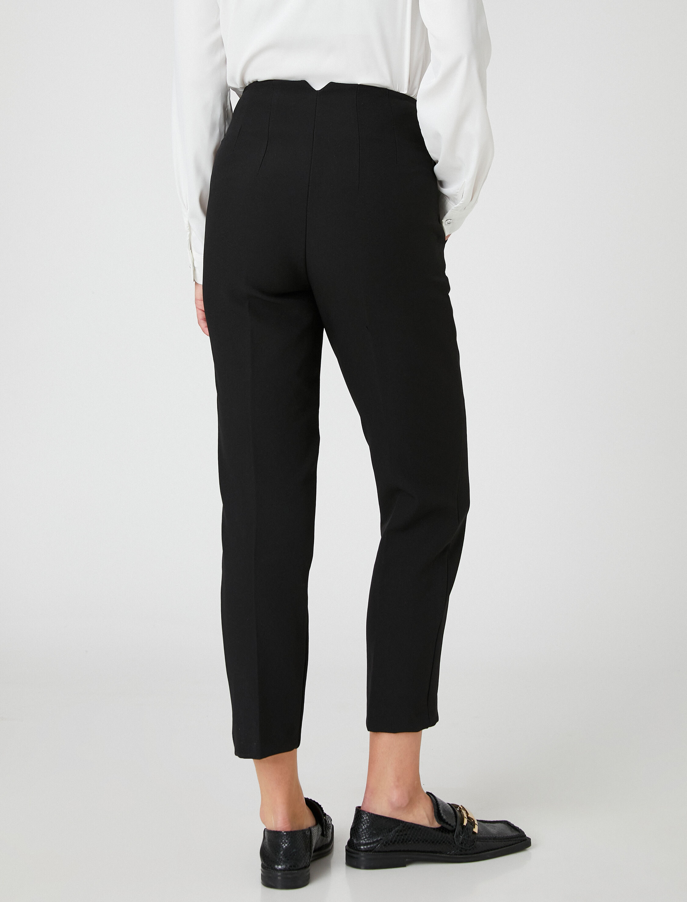   Crop Kumaş Pantolon Dikiş Detaylı Yüksek Bel