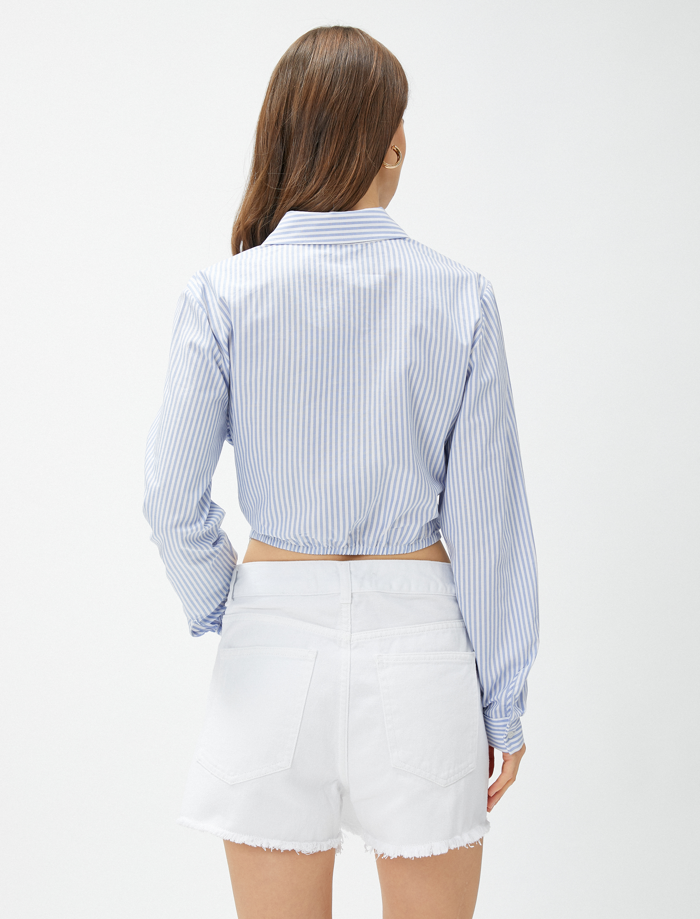   Crop Gömlek Düğüm Detaylı Uzun Kollu Pamuklu