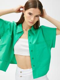 Crop Oversize Poplin Gömlek Kısa Kollu Pamuklu