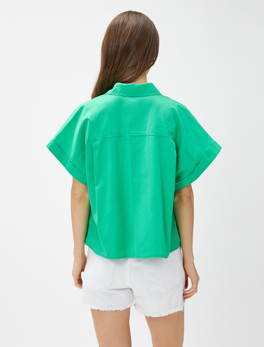   Crop Oversize Poplin Gömlek Kısa Kollu Pamuklu