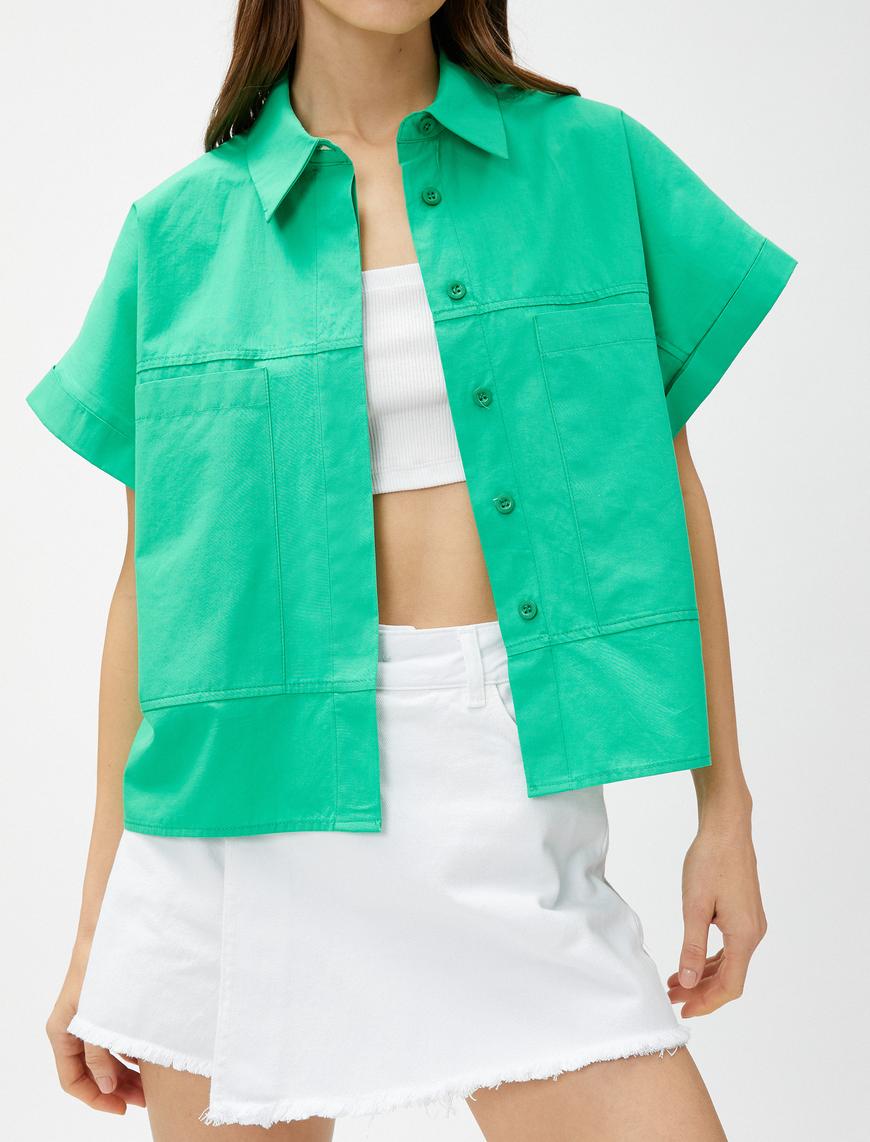   Crop Oversize Poplin Gömlek Kısa Kollu Pamuklu