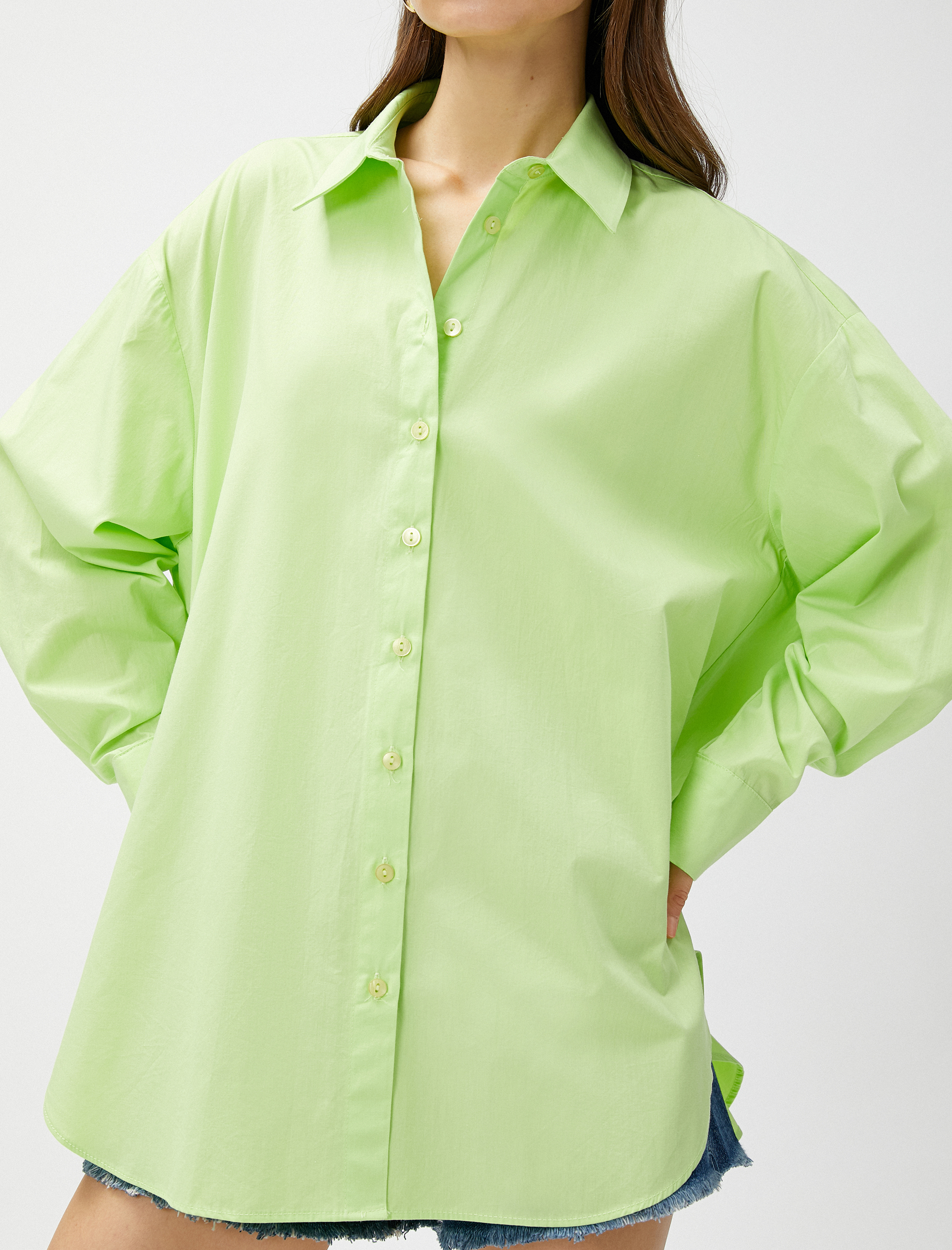   Oversize Poplin Gömlek Uzun Kollu Pamuklu