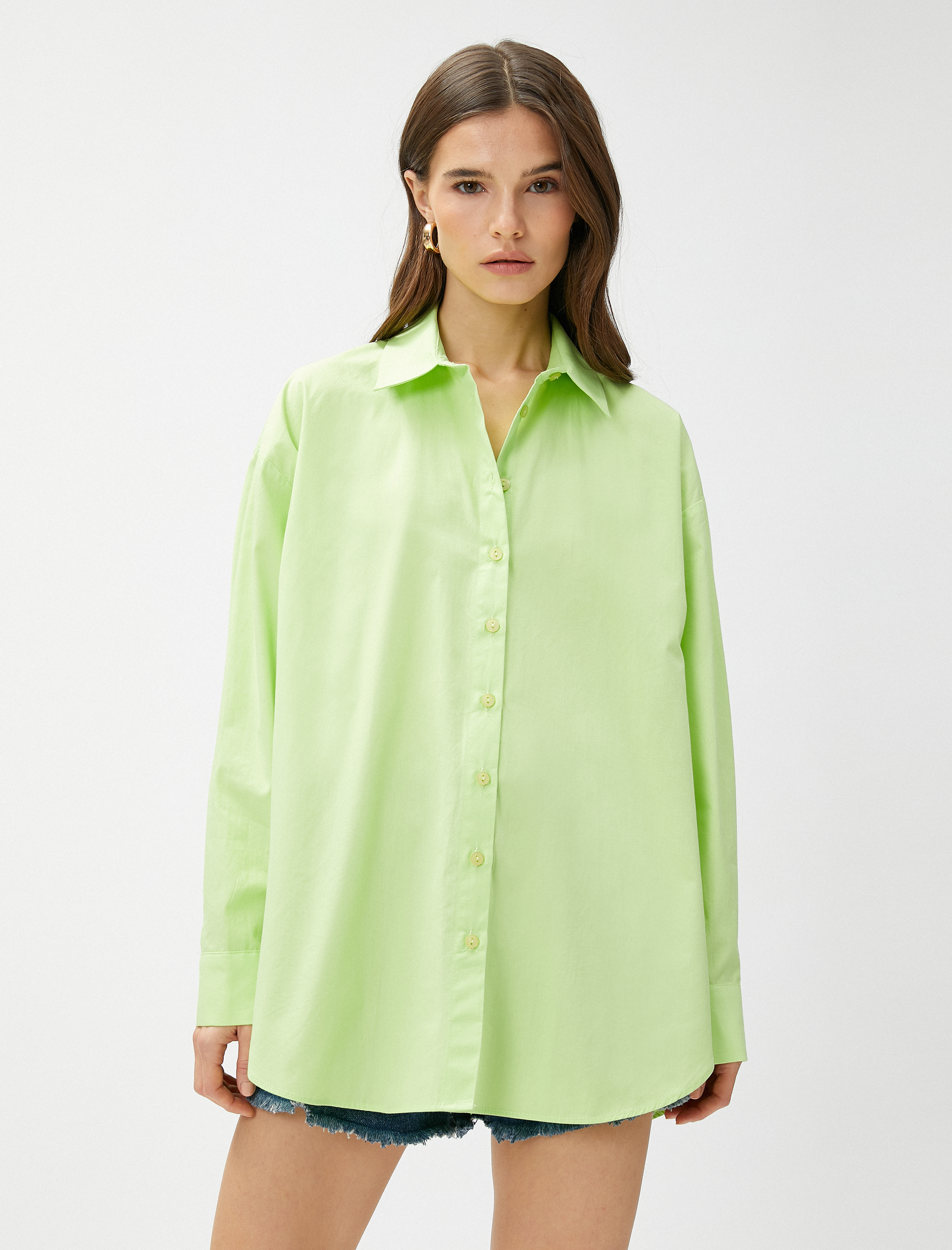   Oversize Poplin Gömlek Uzun Kollu Pamuklu