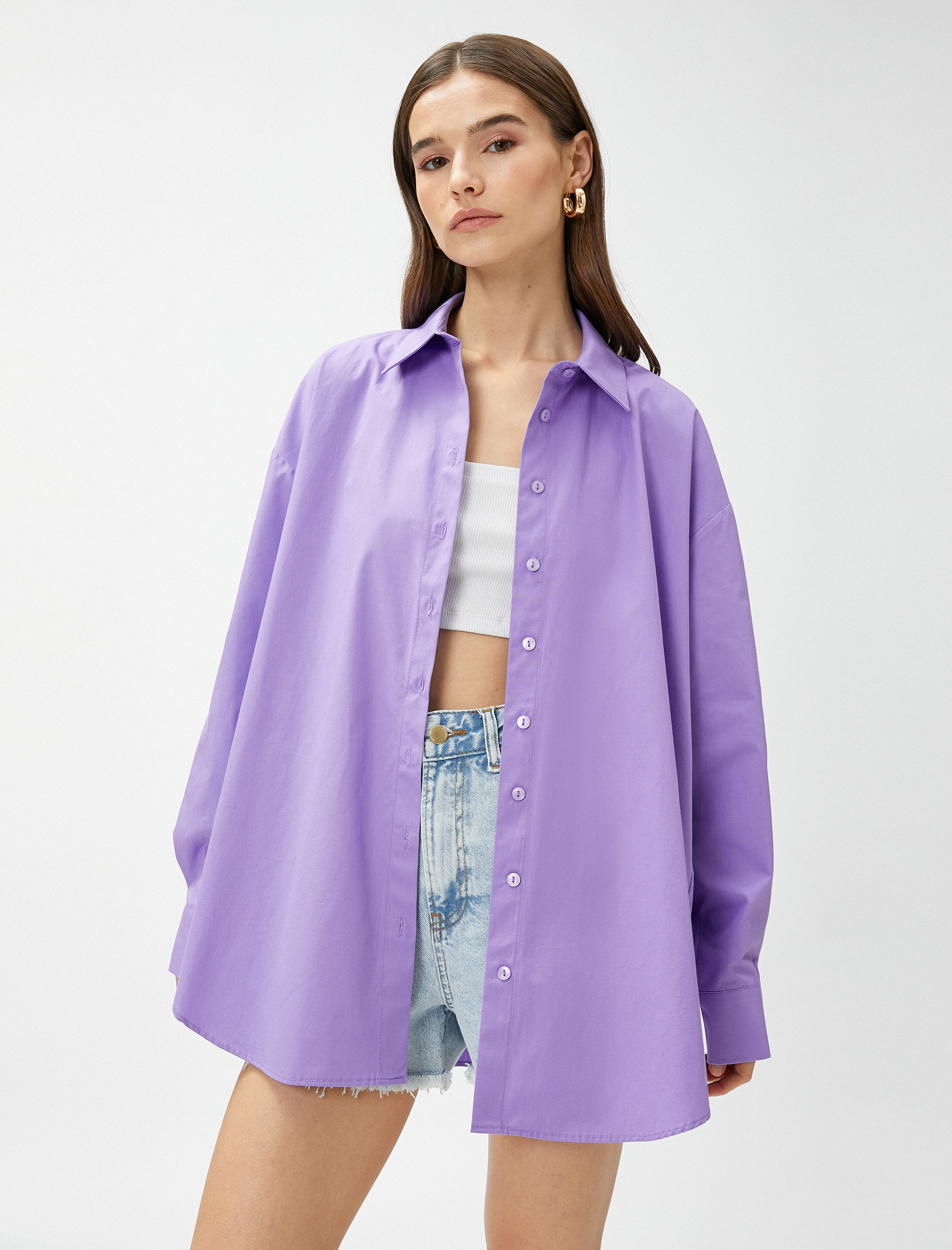   Oversize Poplin Gömlek Uzun Kollu Pamuklu