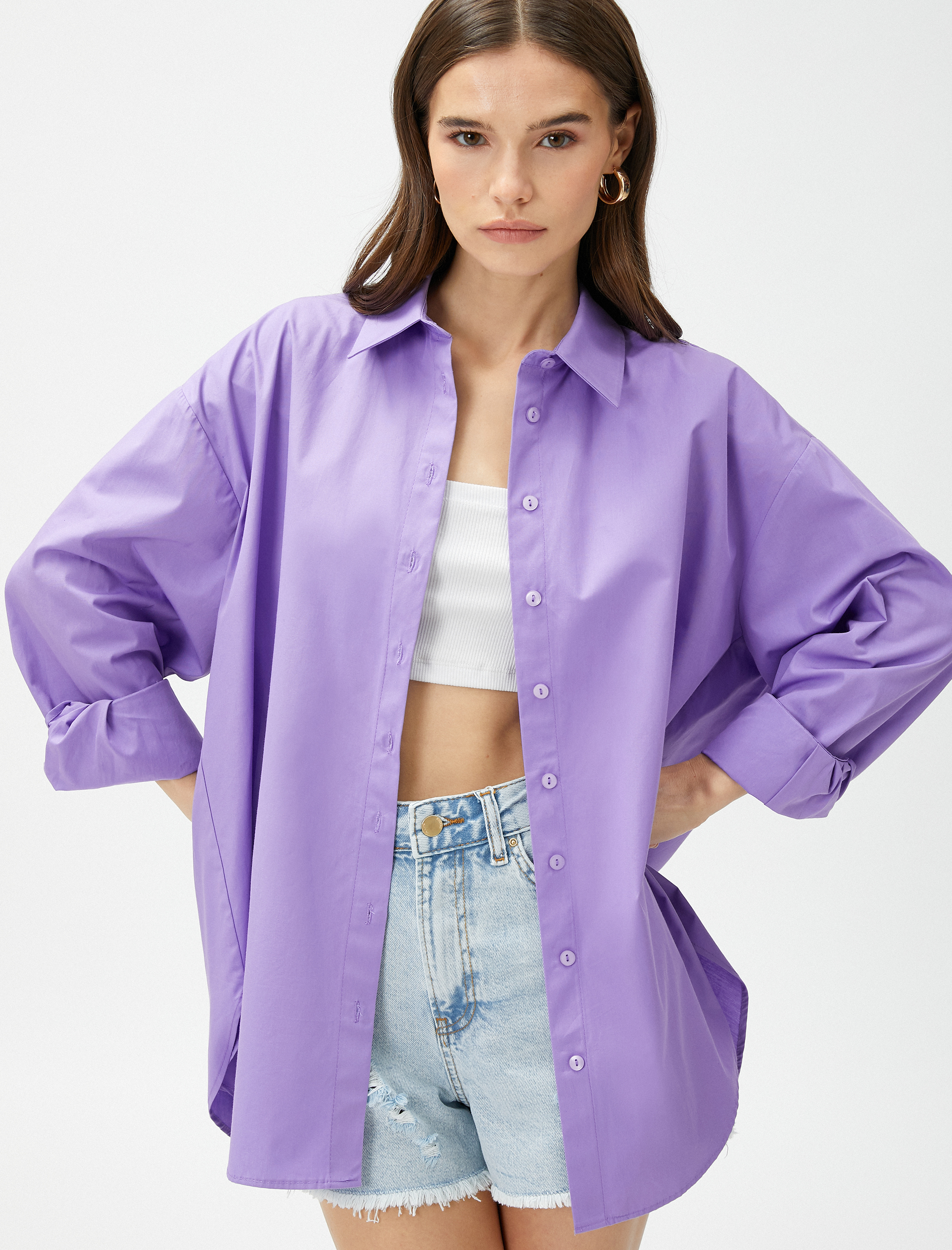   Oversize Poplin Gömlek Uzun Kollu Pamuklu