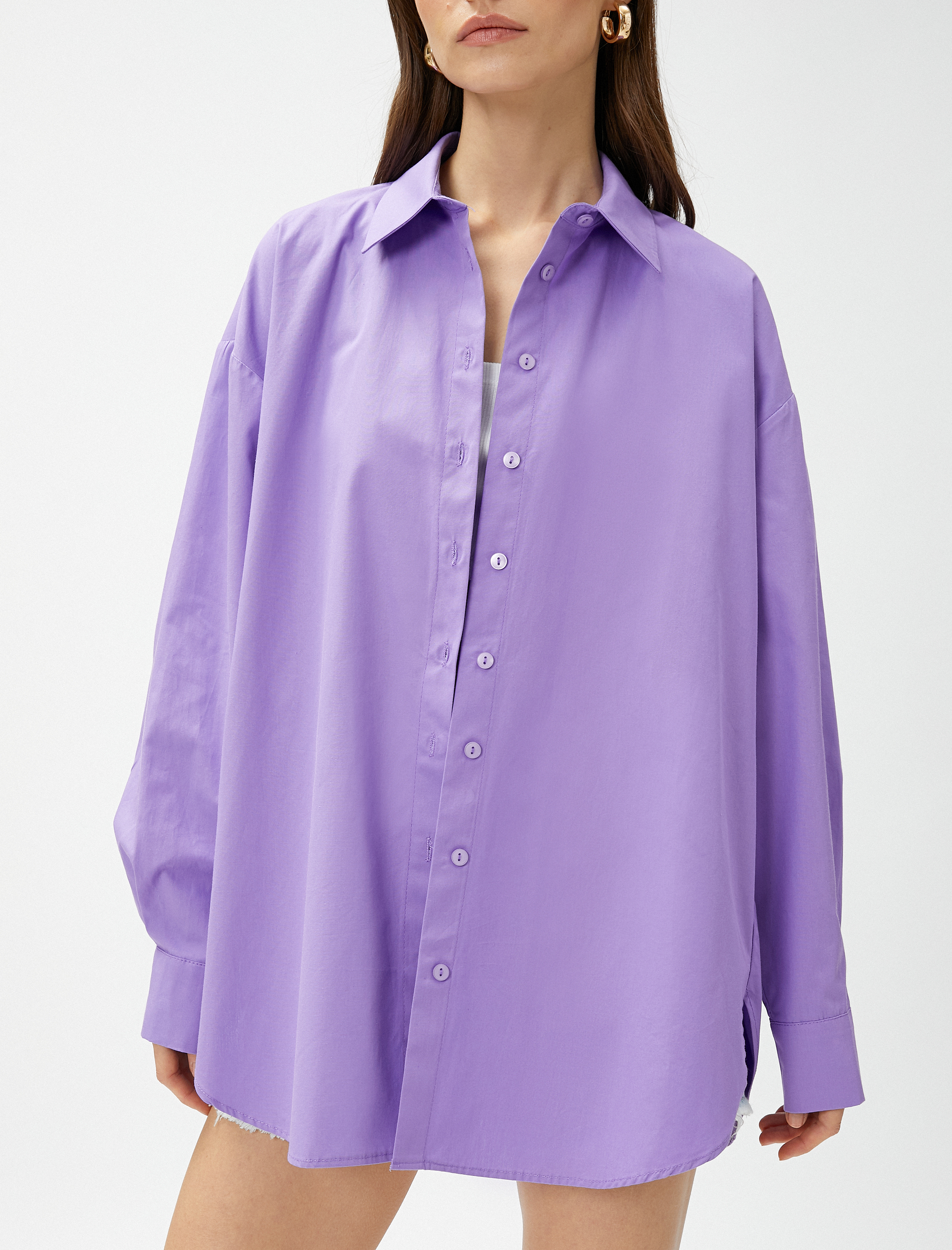   Oversize Poplin Gömlek Uzun Kollu Pamuklu