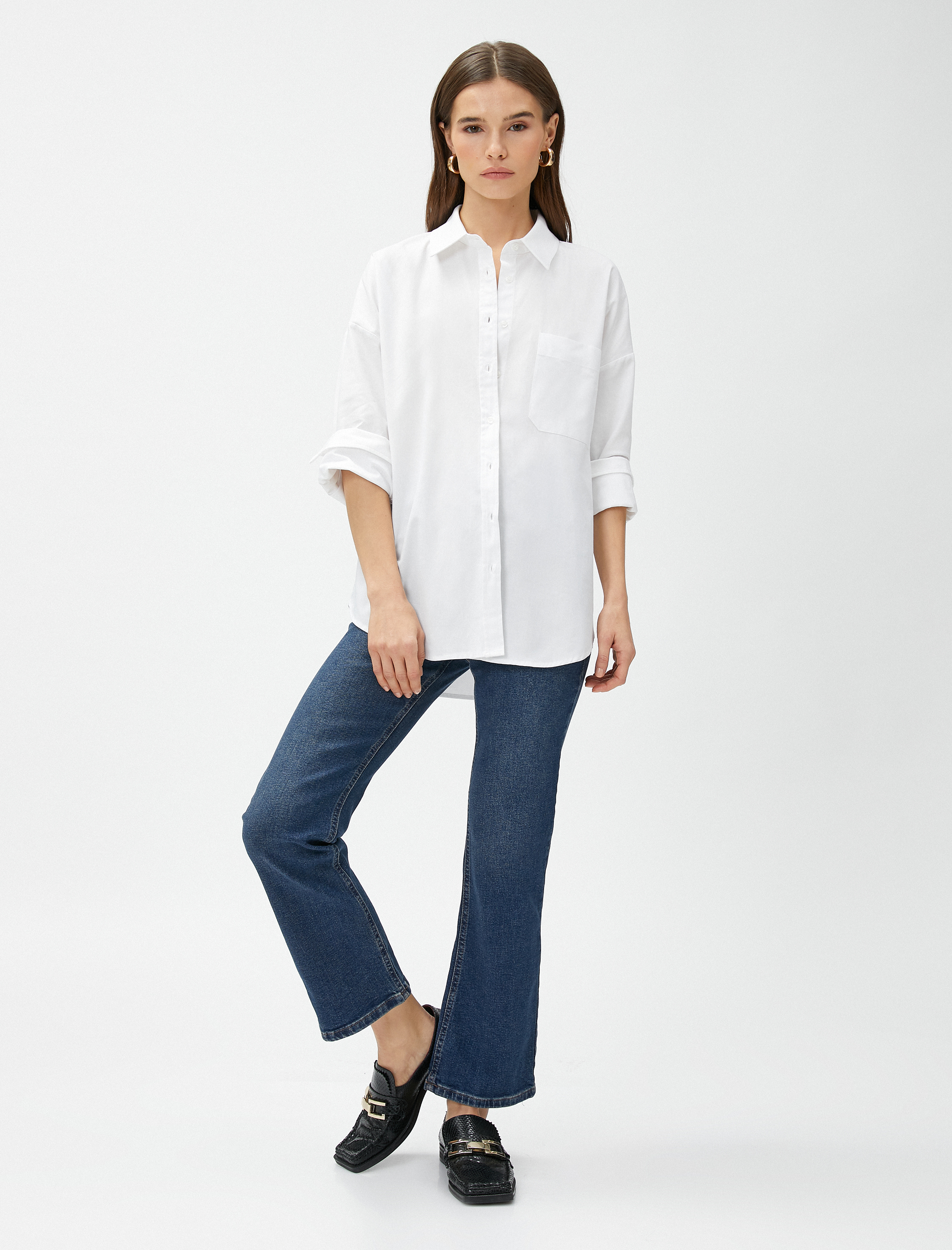   Oversize Gömlek Cepli Pamuklu