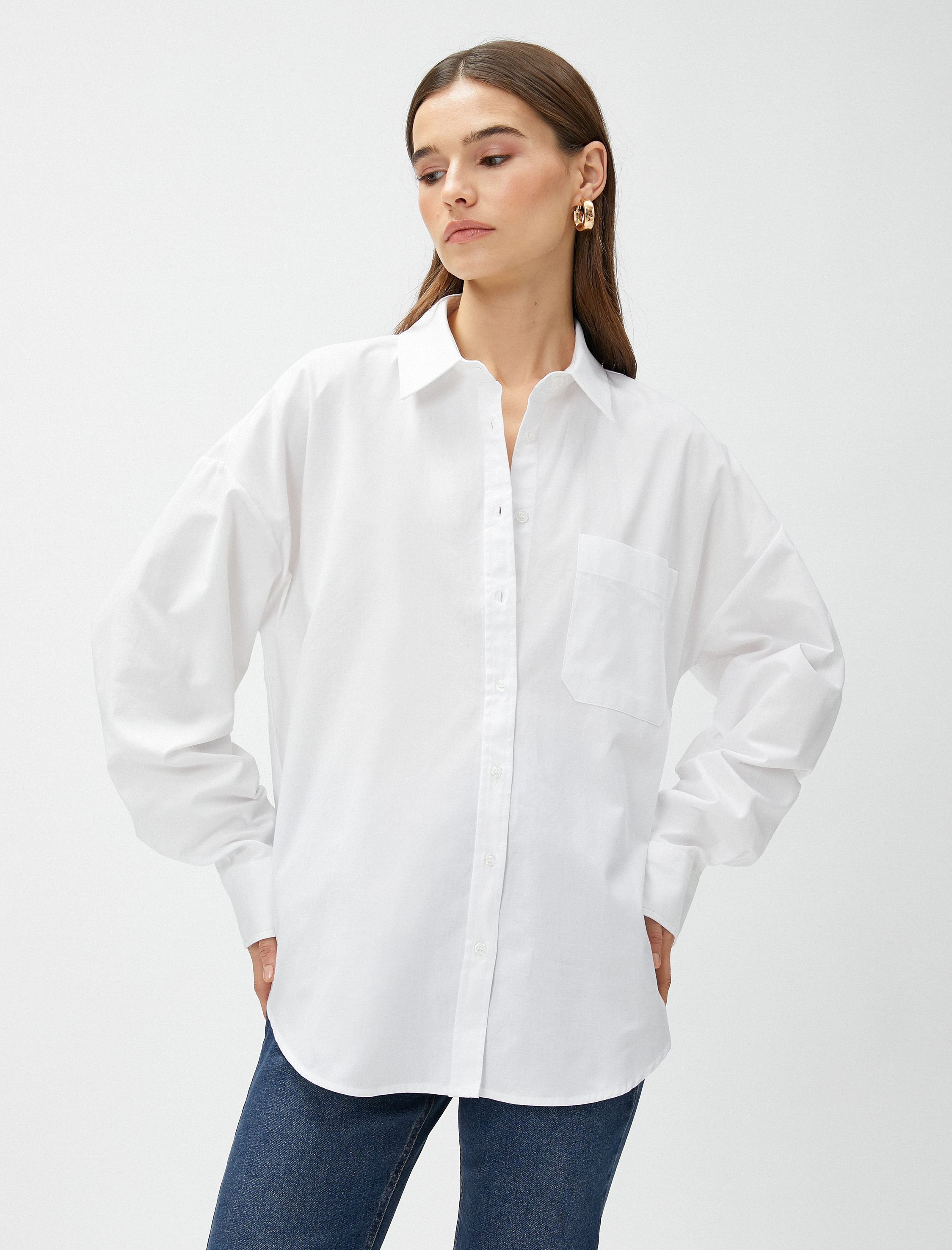   Oversize Gömlek Cepli Pamuklu