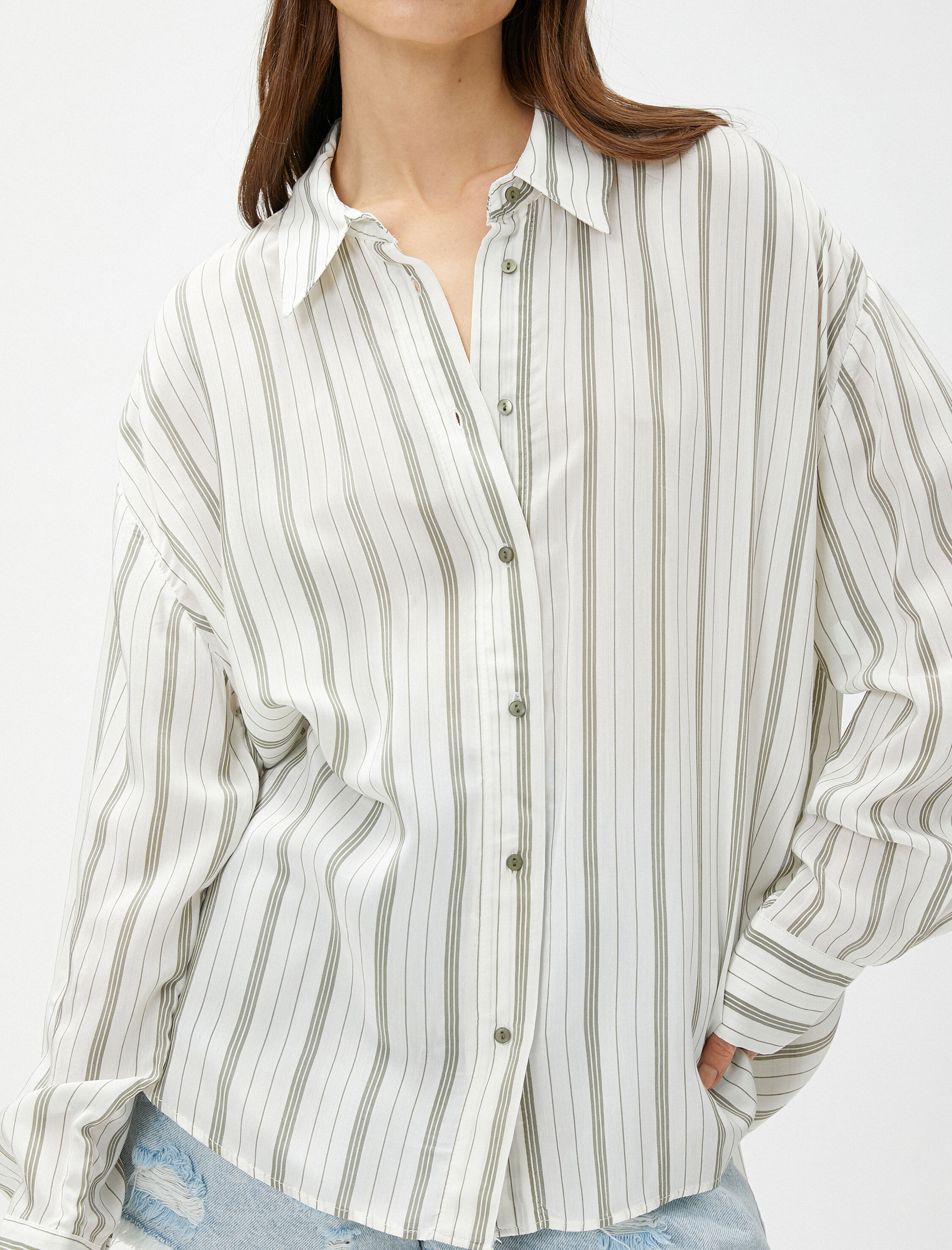   Oversize Poplin Gömlek Uzun Kollu Yarı Transparan