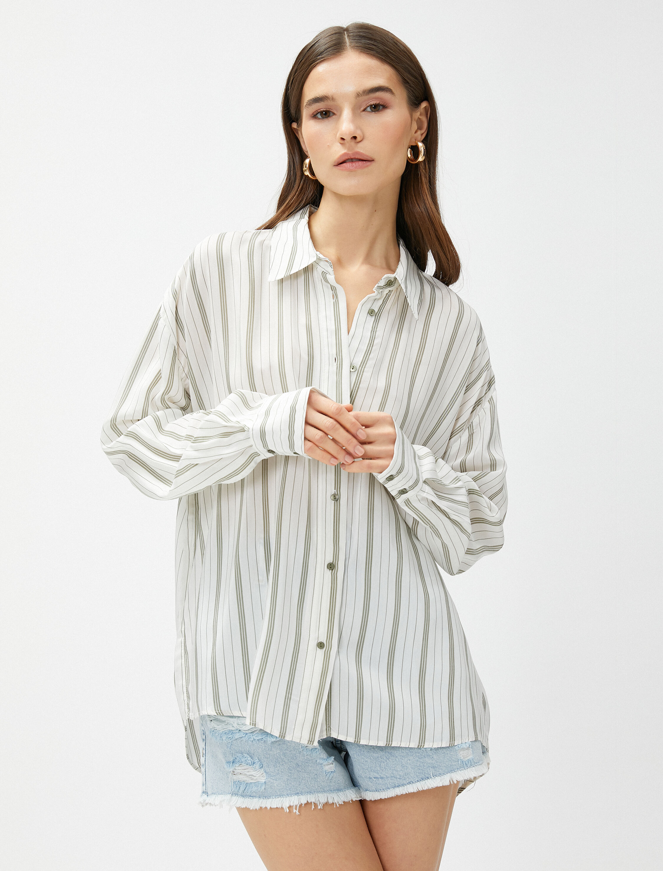   Oversize Poplin Gömlek Uzun Kollu Yarı Transparan