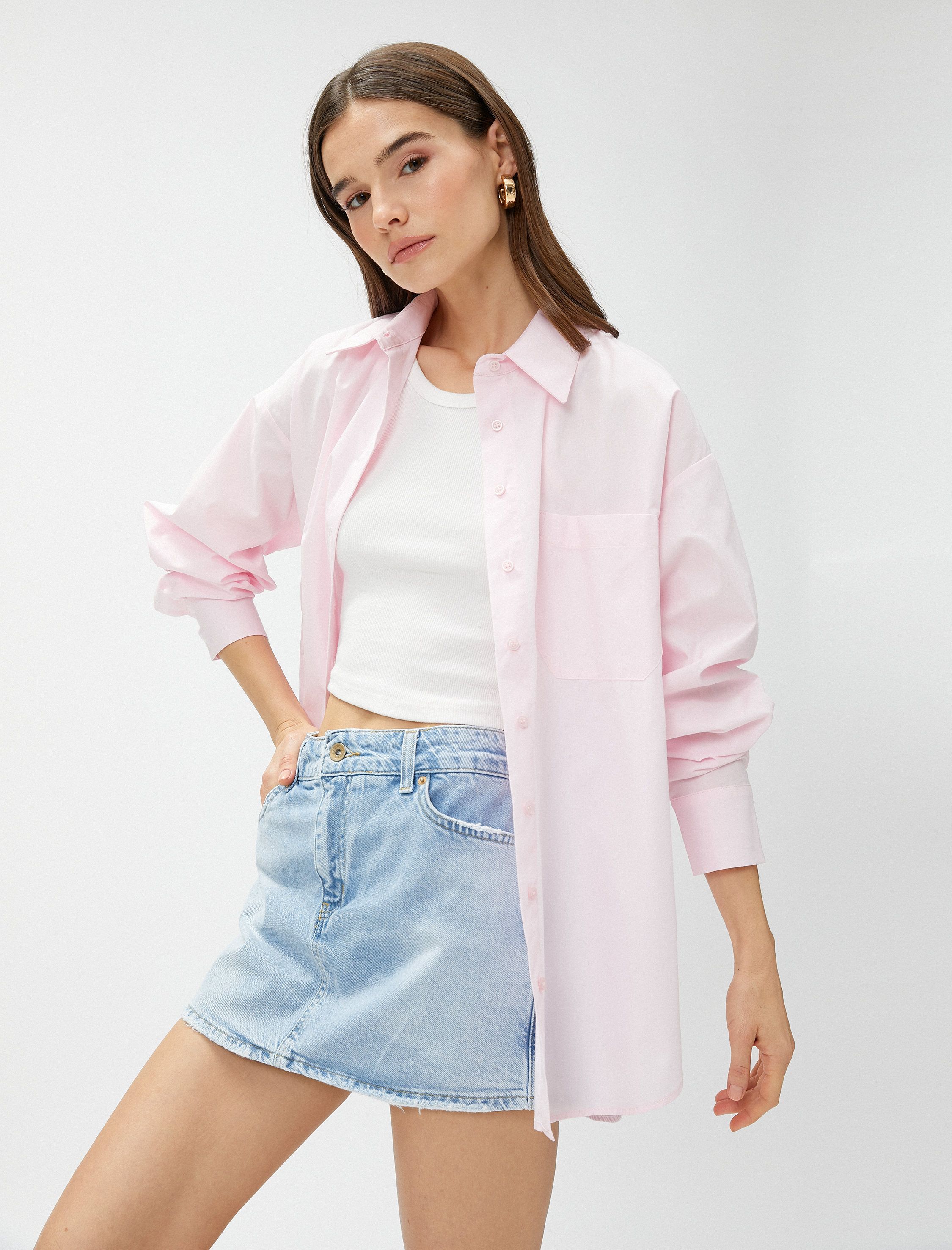   Oversize Poplin Gömlek Cepli Pamuklu