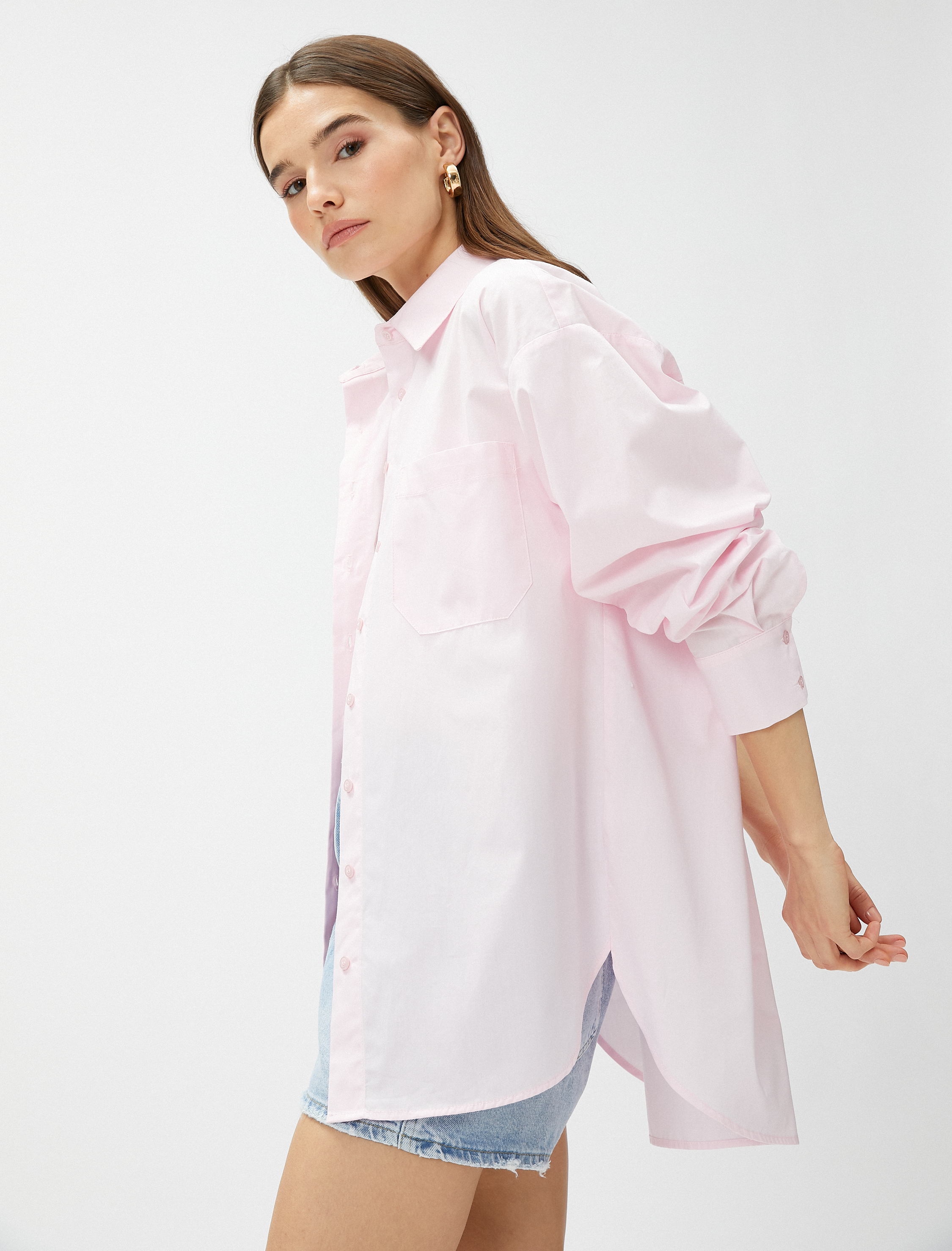   Oversize Poplin Gömlek Cepli Pamuklu