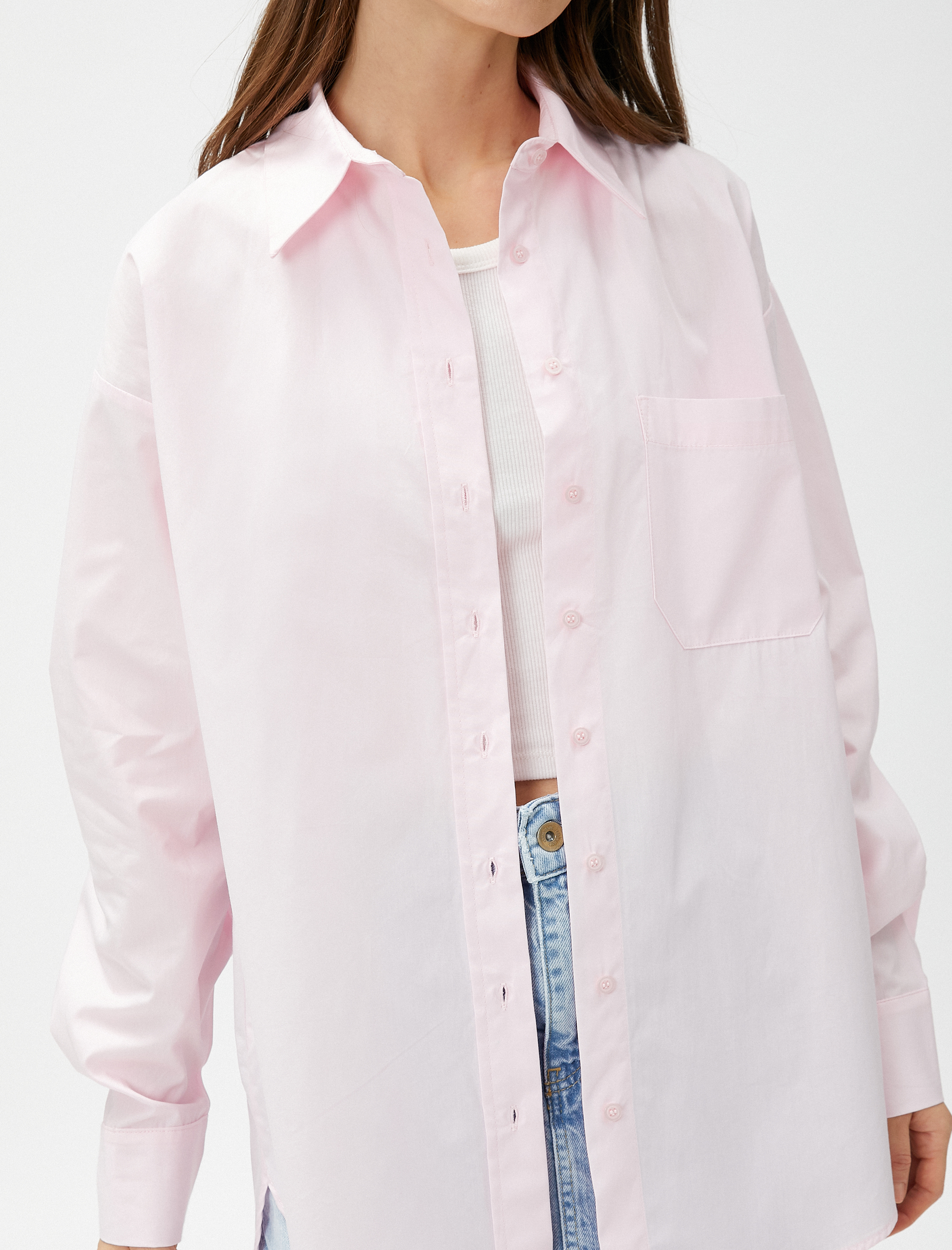   Oversize Poplin Gömlek Cepli Pamuklu