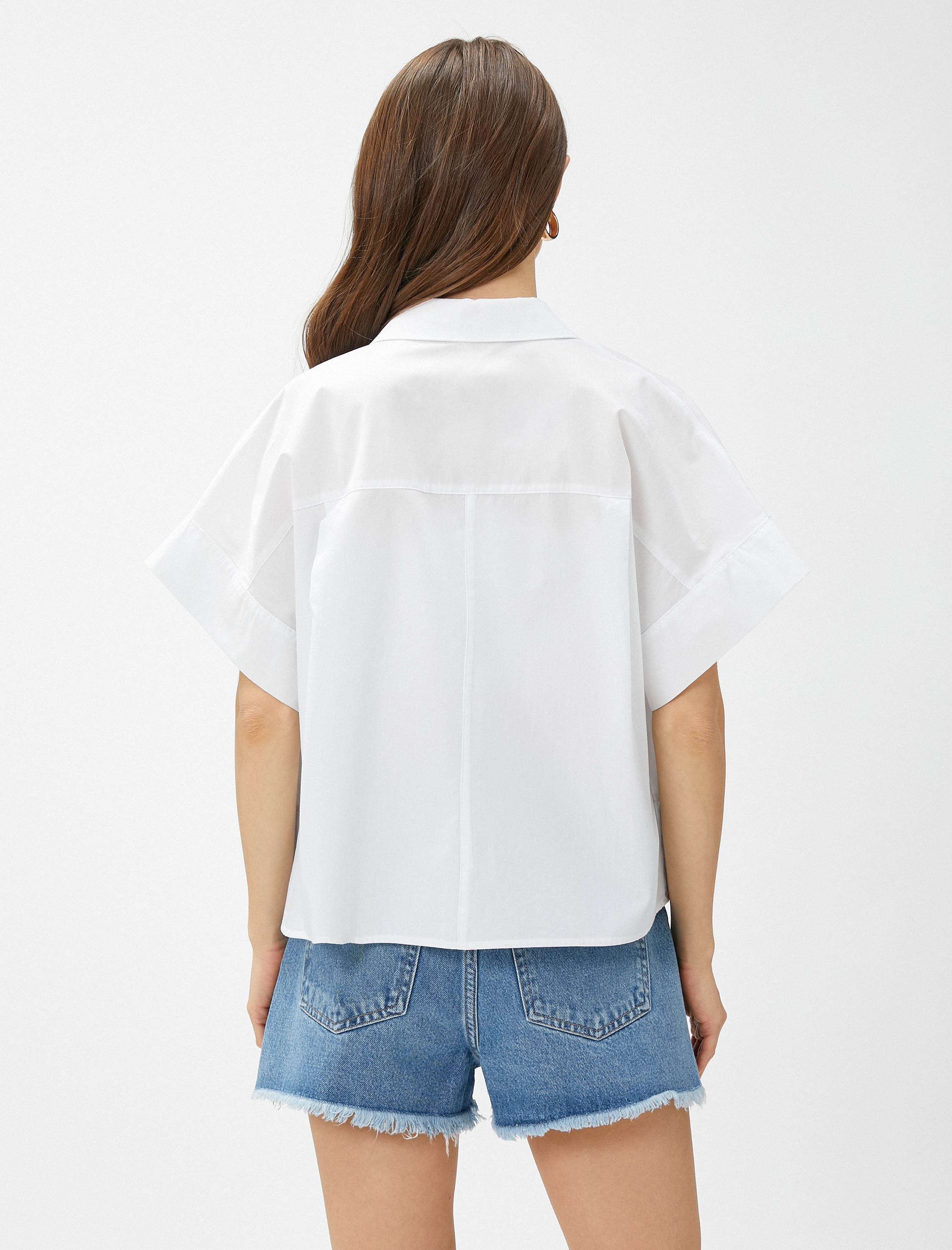   Crop Poplin Gömlek Kısa Kollu Pamuklu