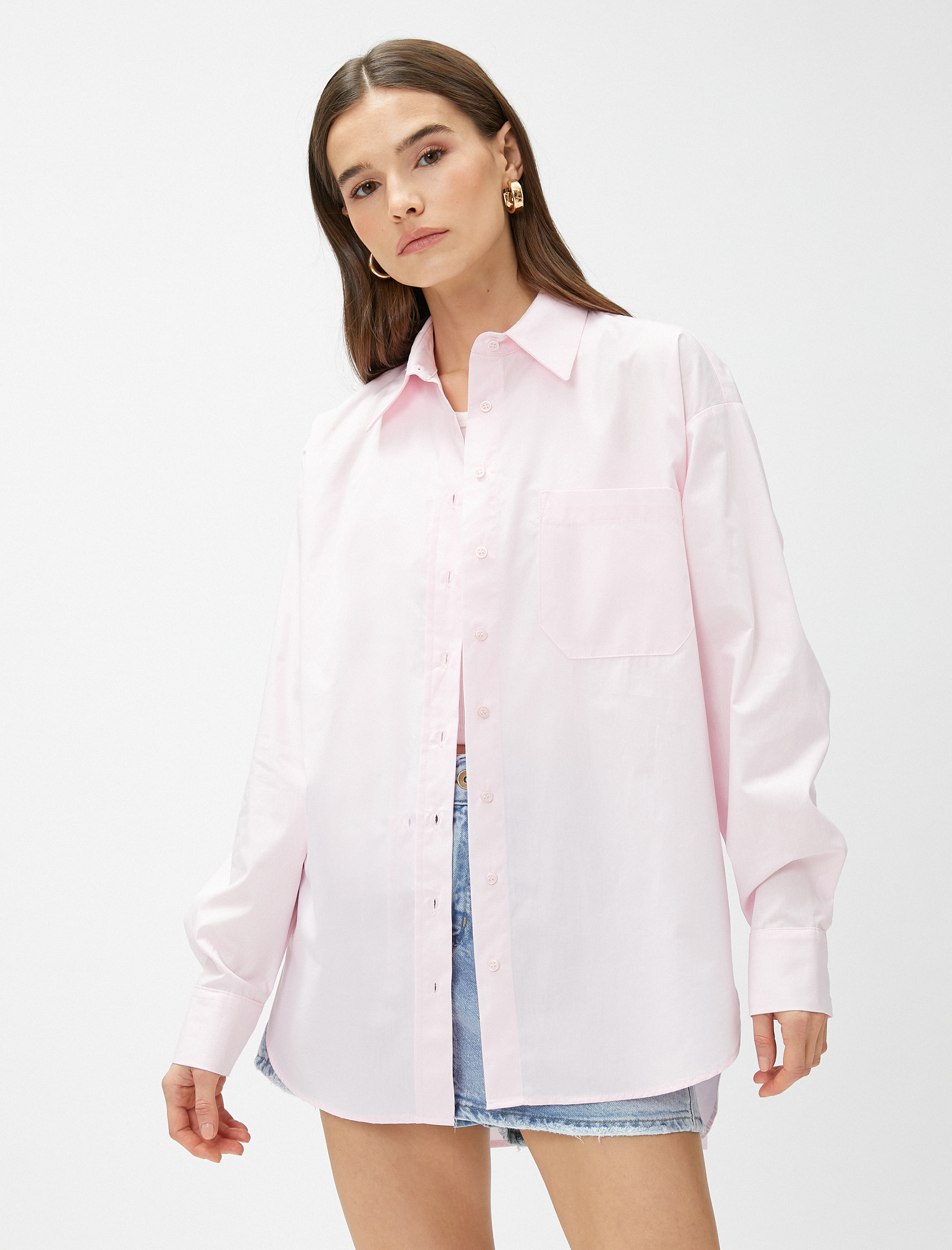   Oversize Poplin Gömlek Cepli Pamuklu