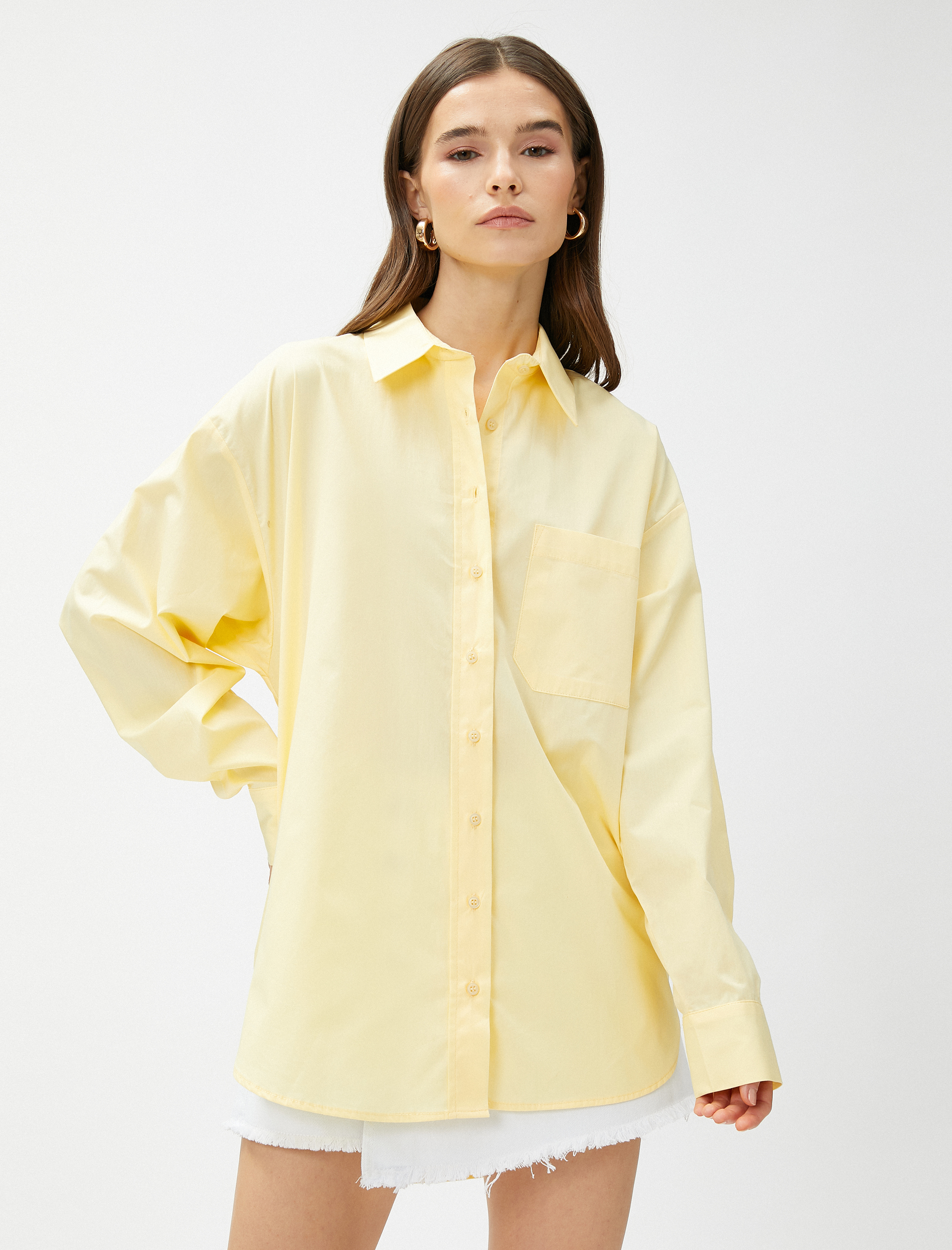   Oversize Poplin Gömlek Cepli Pamuklu